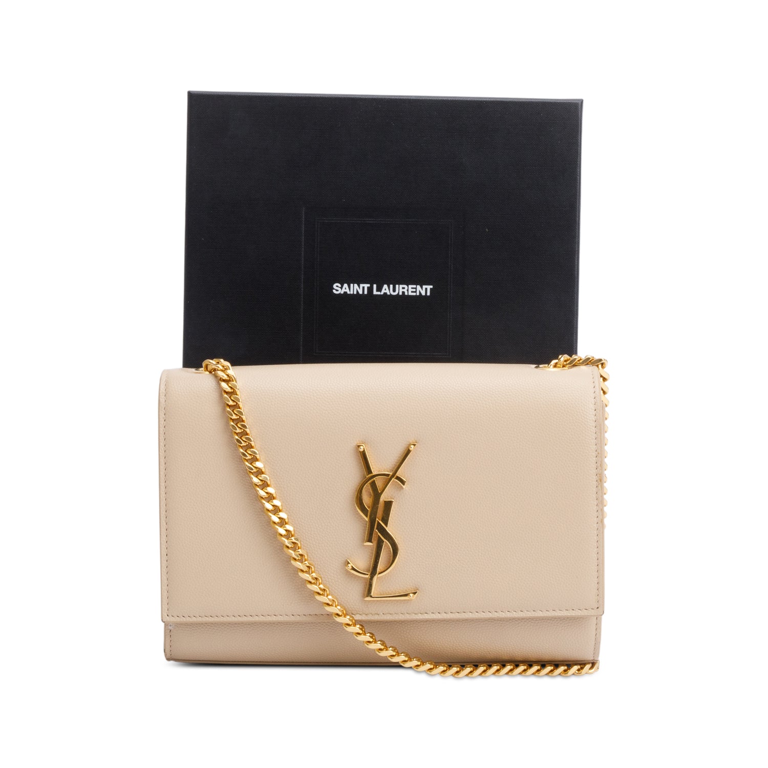 Saint Laurent Nude Grain De Poudre Leather Small Monogram Kate Bag w/ Box & Receipt
