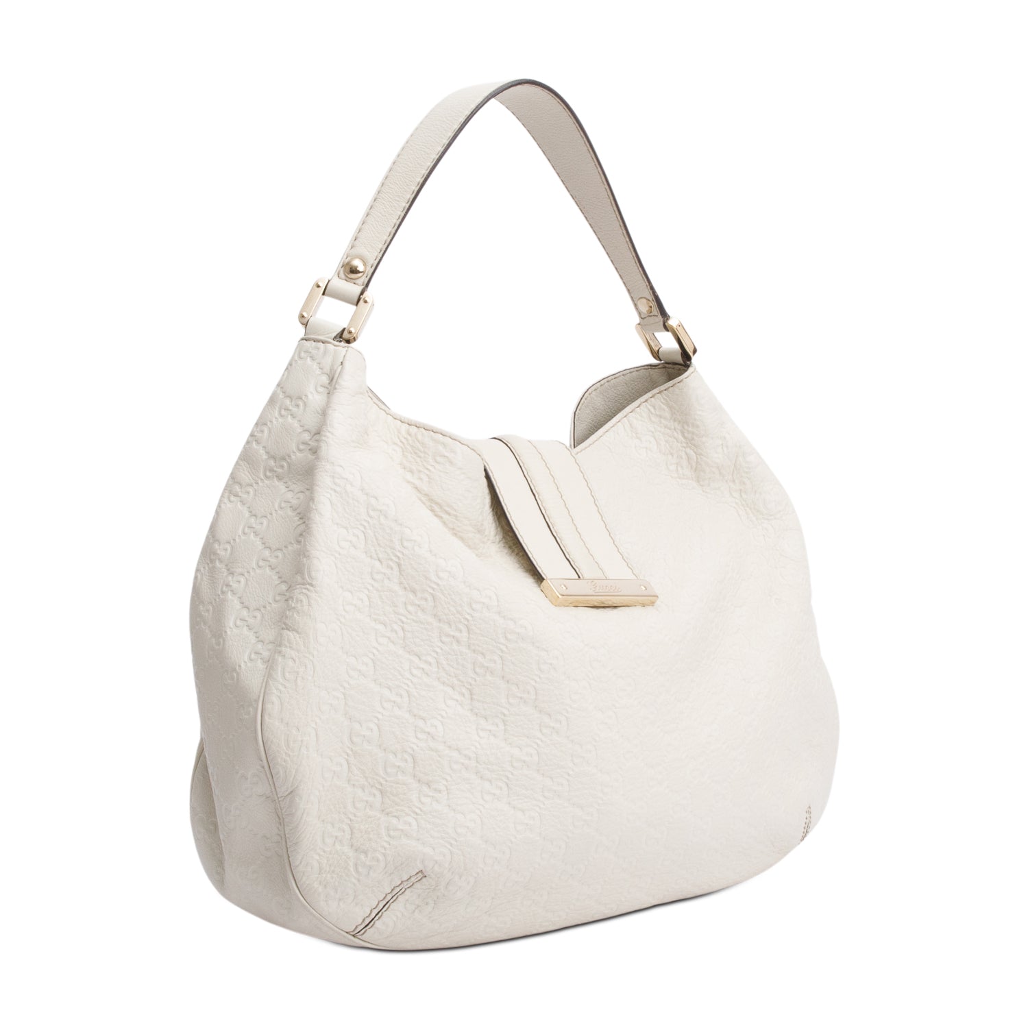 Gucci White Signature Leather Large New Ladies Hobo Bag