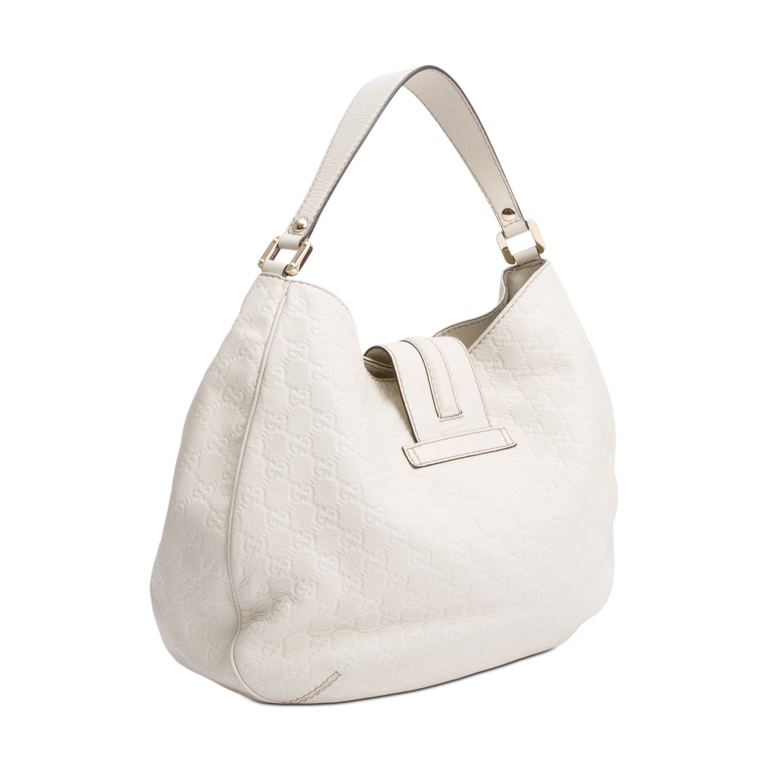 Gucci White Signature Leather Large New Ladies Hobo Bag