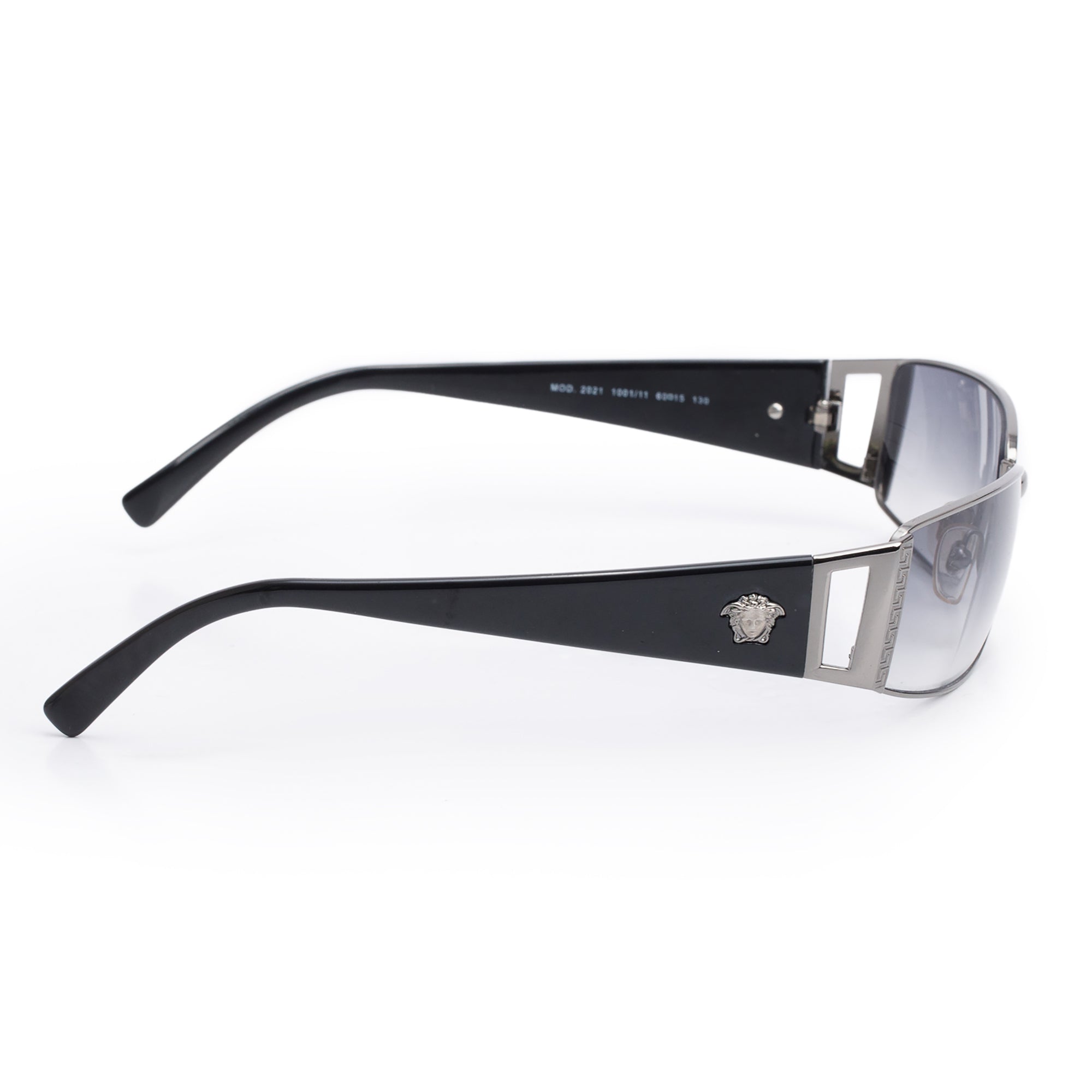 Versace 2021 Black Acetate Gun-Metal Medusa Rectangular Sunglasses w/ Case