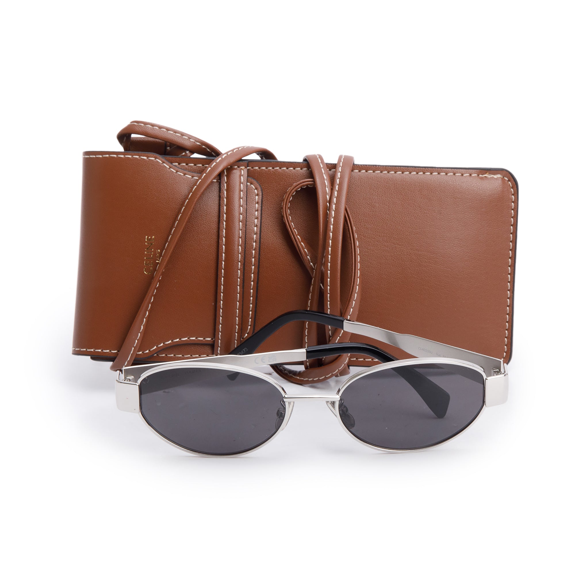 Celine CL40235U Triomphe Metal 01 Oval Sunglasses w/ Case