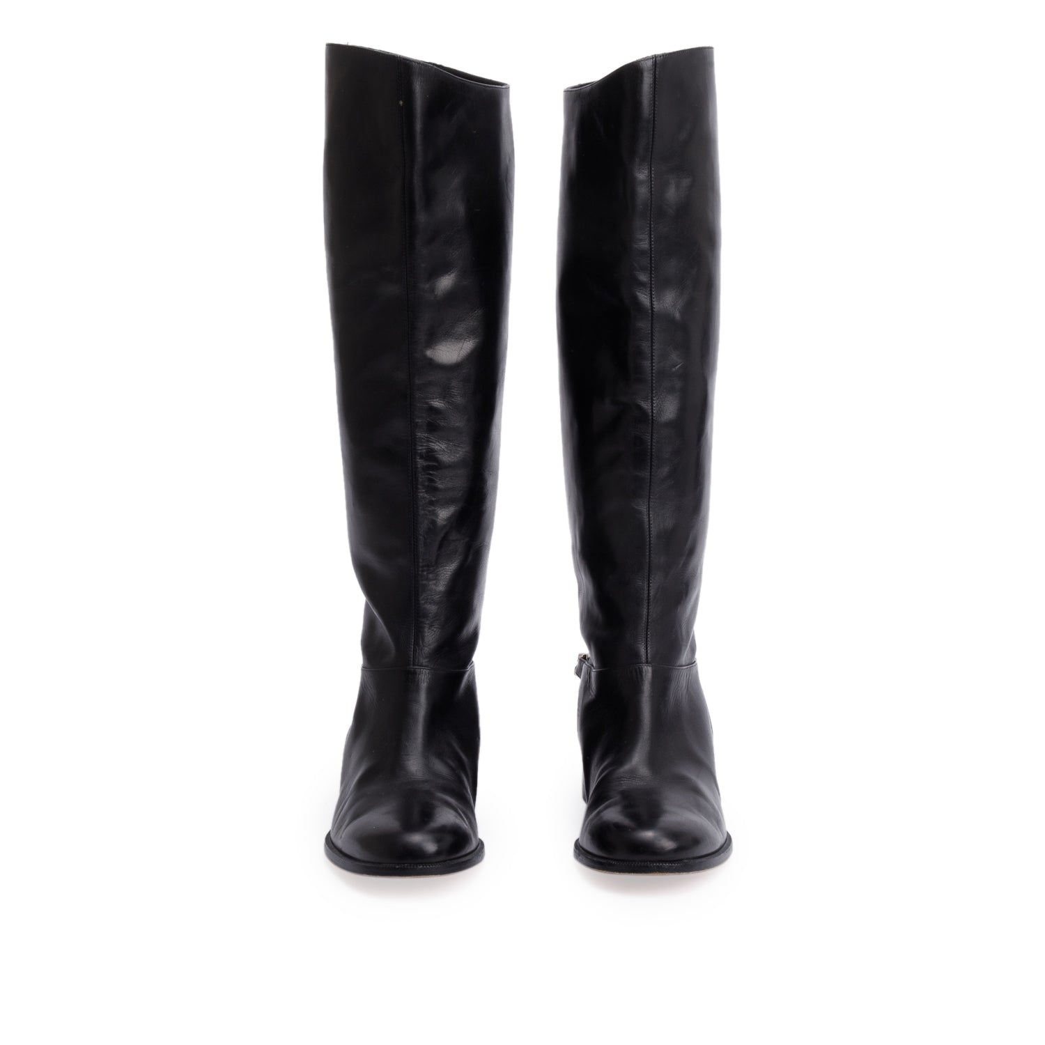 Christian Louboutin Black Calfskin Leather Cate Chain Knee High Boots, Size 38.5