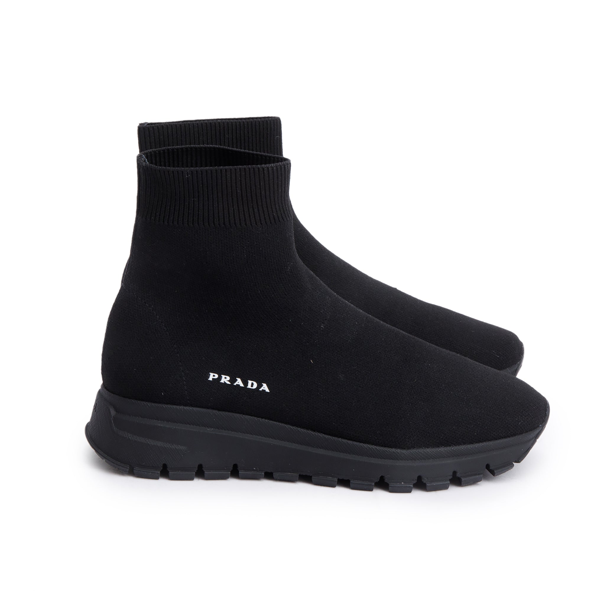 Prada Black Knit High-Top Sneakers, Size 35