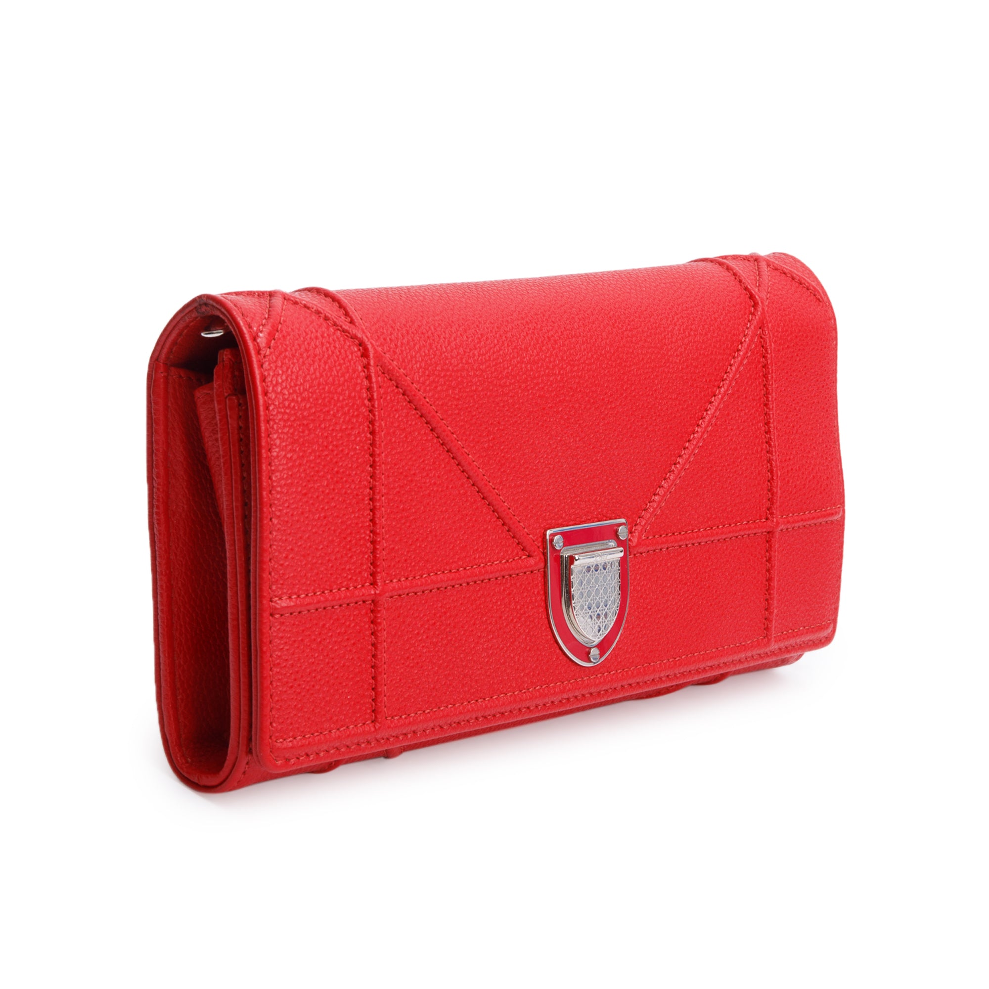 Christian Dior Red Grained Calfskin Leather Diorama Croisiere Wallet on Chain w/ Box