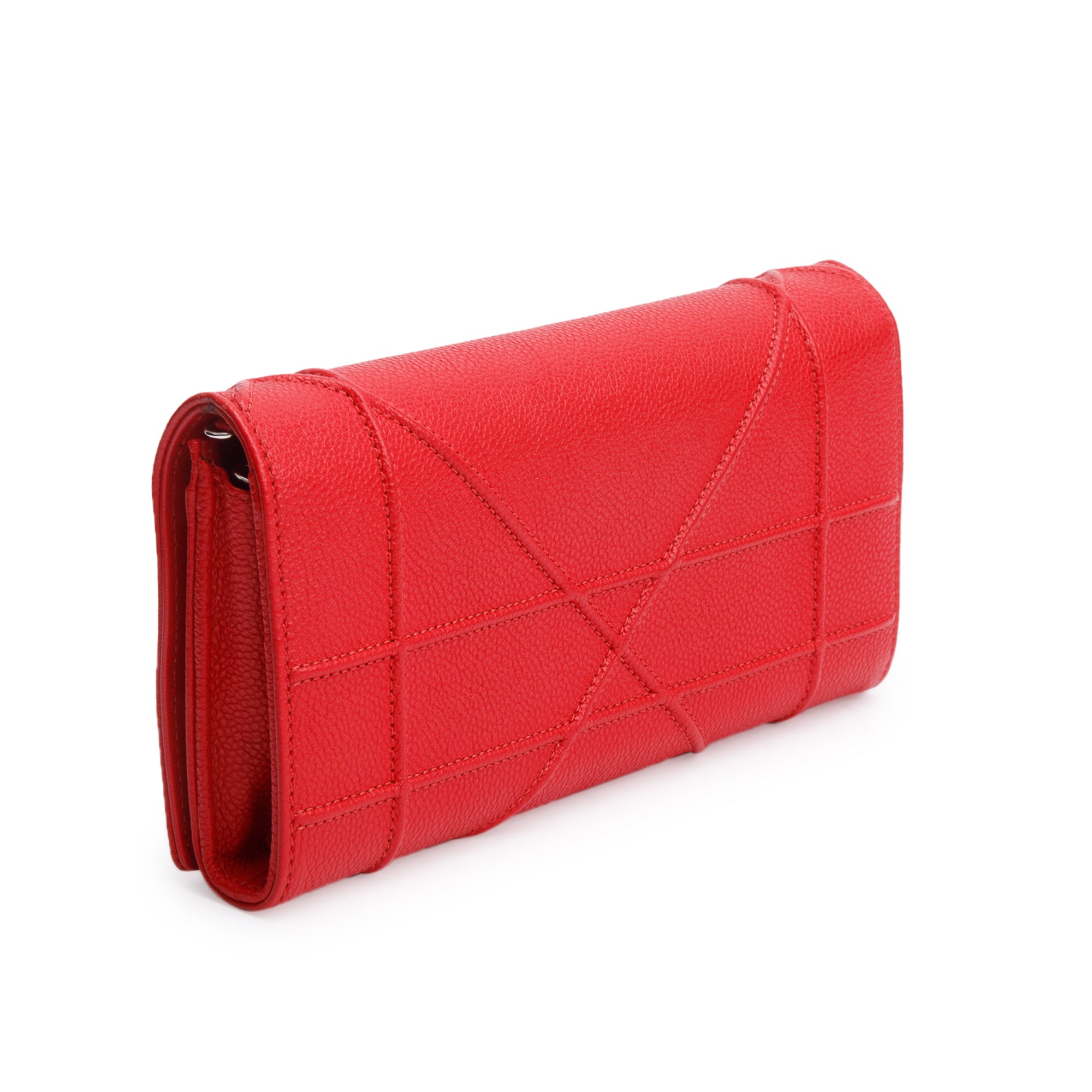 Christian Dior Red Grained Calfskin Leather Diorama Croisiere Wallet on Chain w/ Box