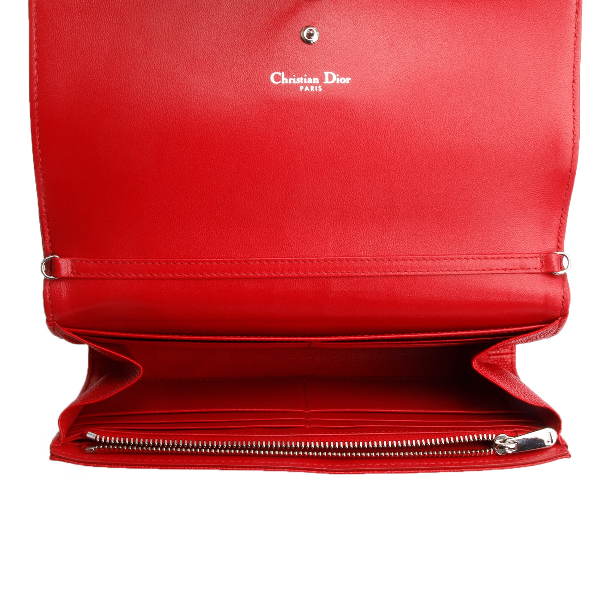 Christian Dior Red Grained Calfskin Leather Diorama Croisiere Wallet on Chain w/ Box