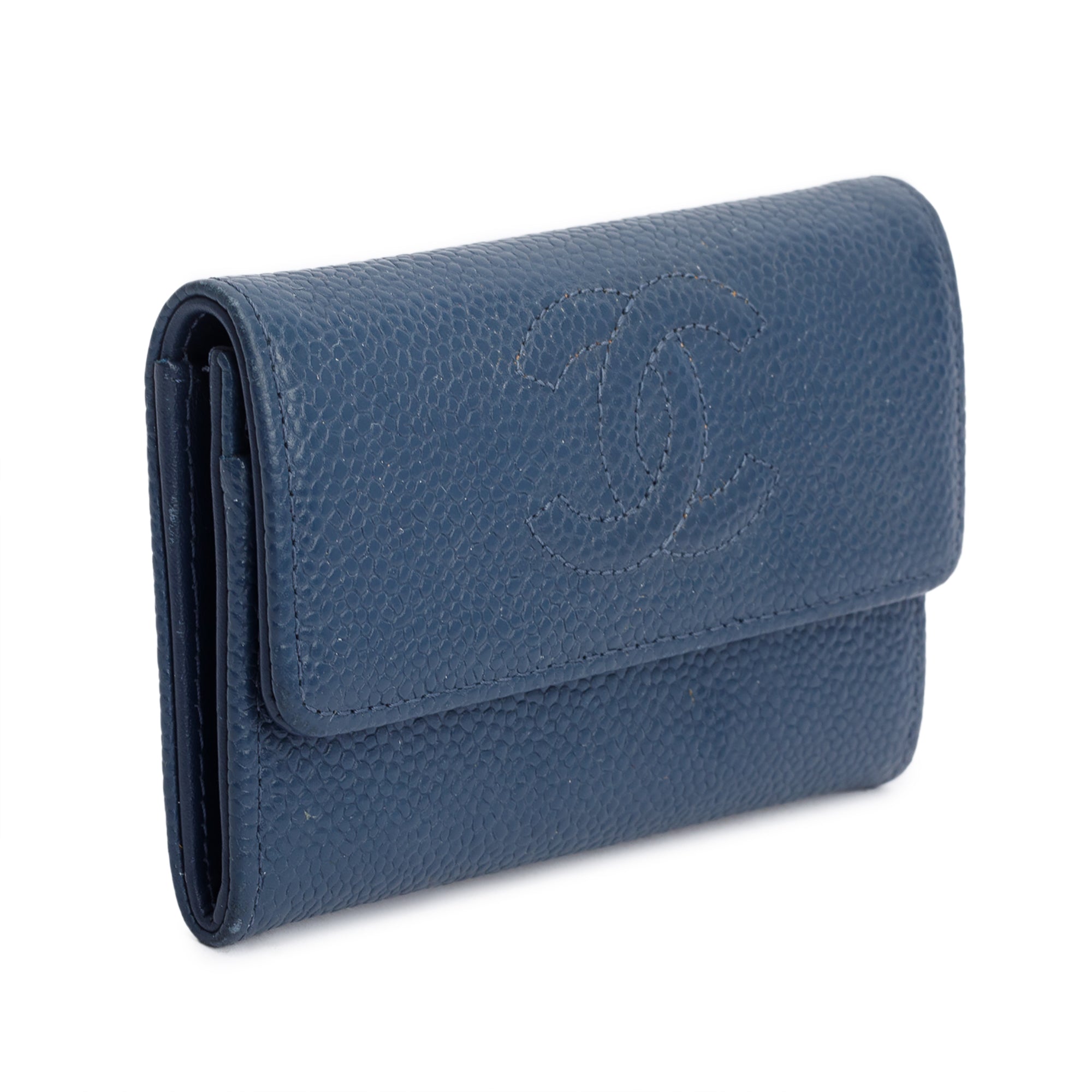 Chanel Navy Blue Caviar Leather Timeless CC Flap Card Holder
