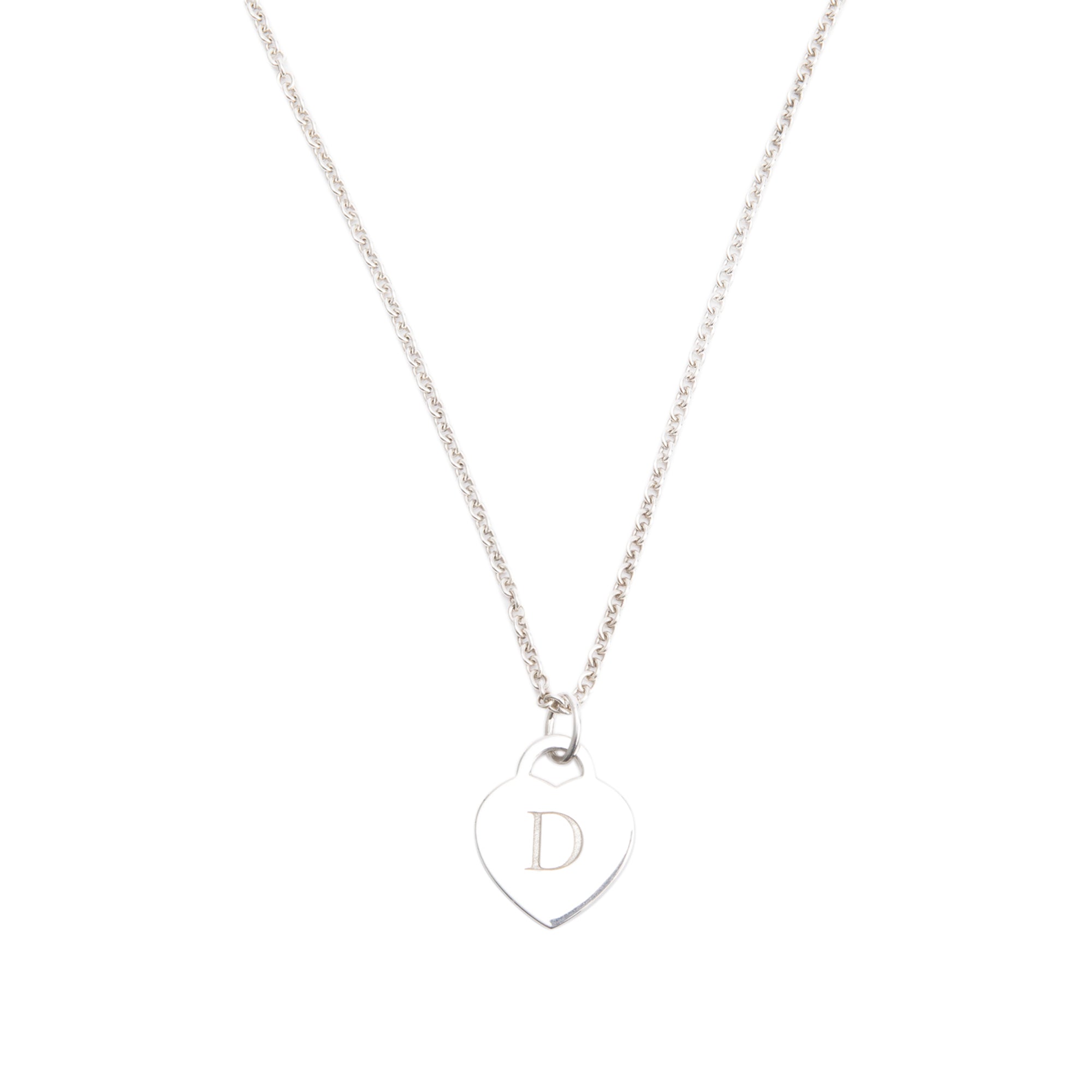 Tiffany & Co. Sterling Silver Letter 'D' Medium Heart Tag Pendant Necklace