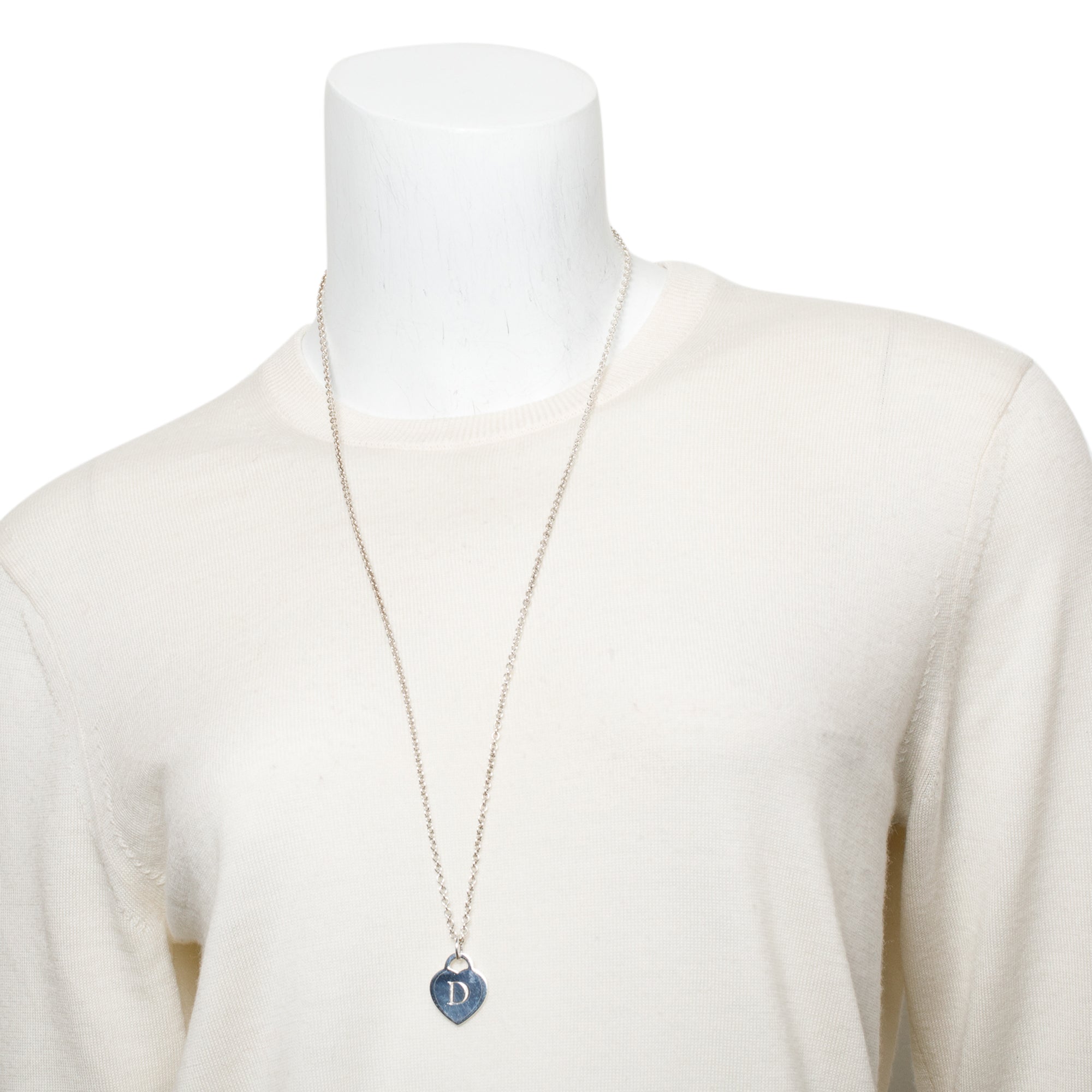 Tiffany & Co. Sterling Silver Letter 'D' Medium Heart Tag Pendant Necklace