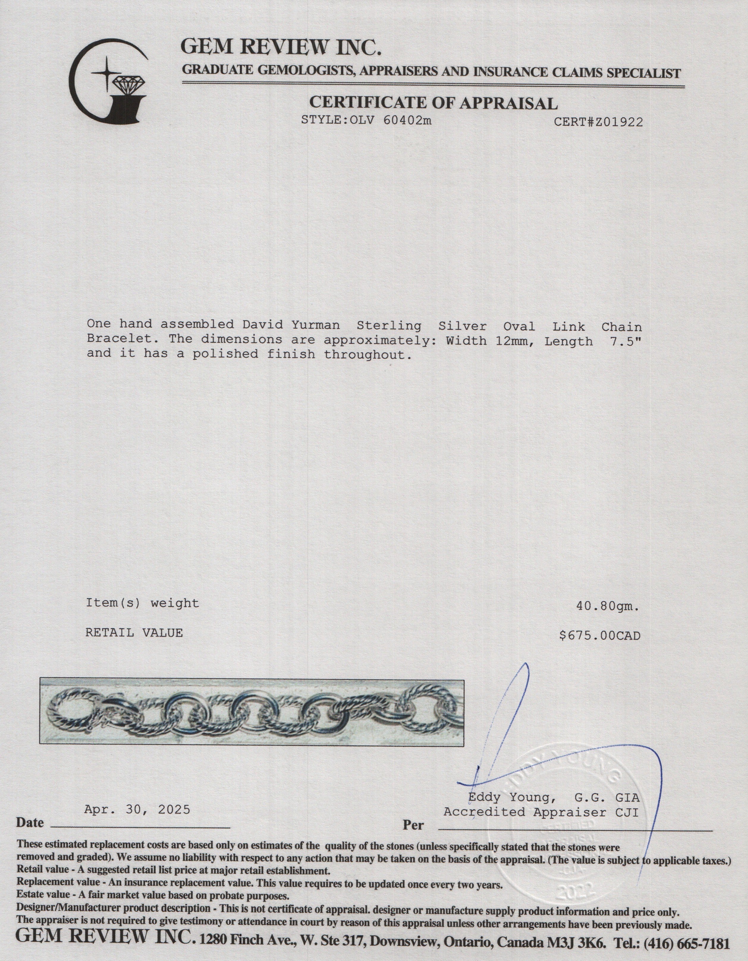 David Yurman Sterling Silver Oval Link Chain Bracelet, 12 MM