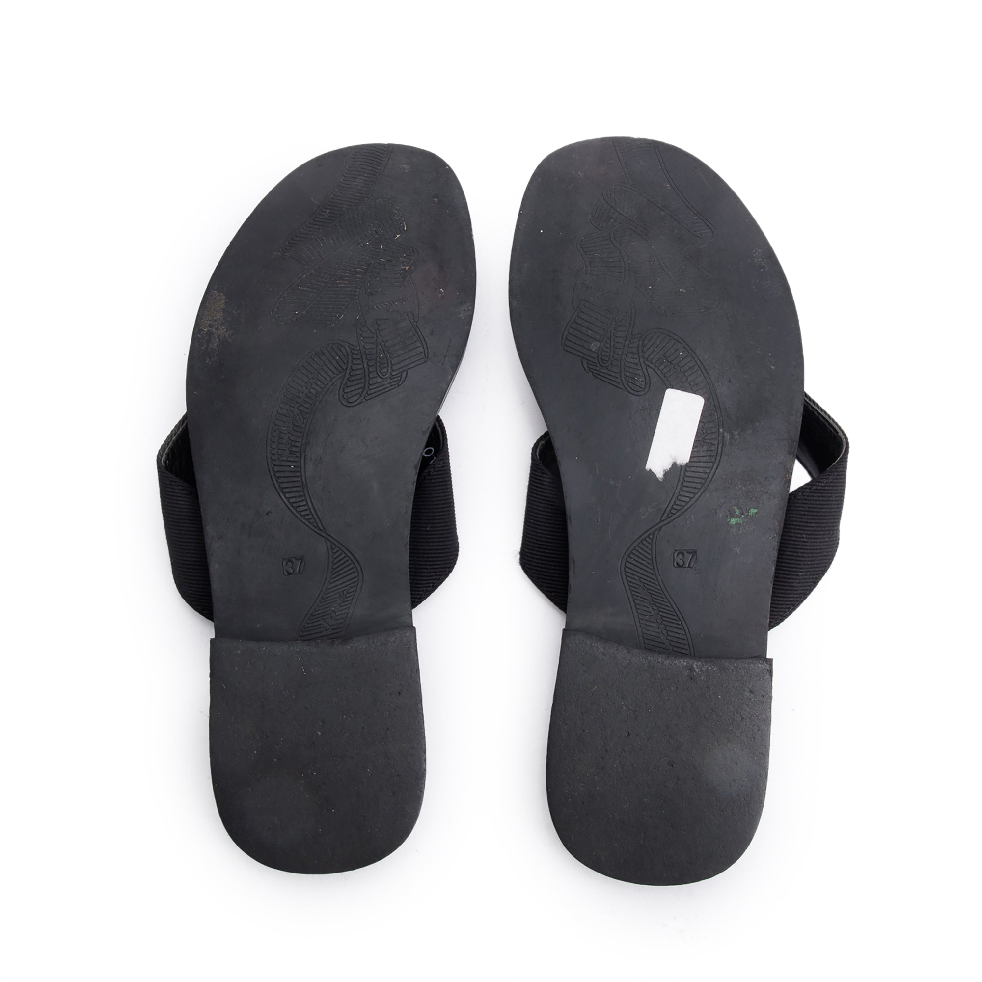 Salvatore Ferragamo Black Leather Canvas Bow Flip Flops, Size 37