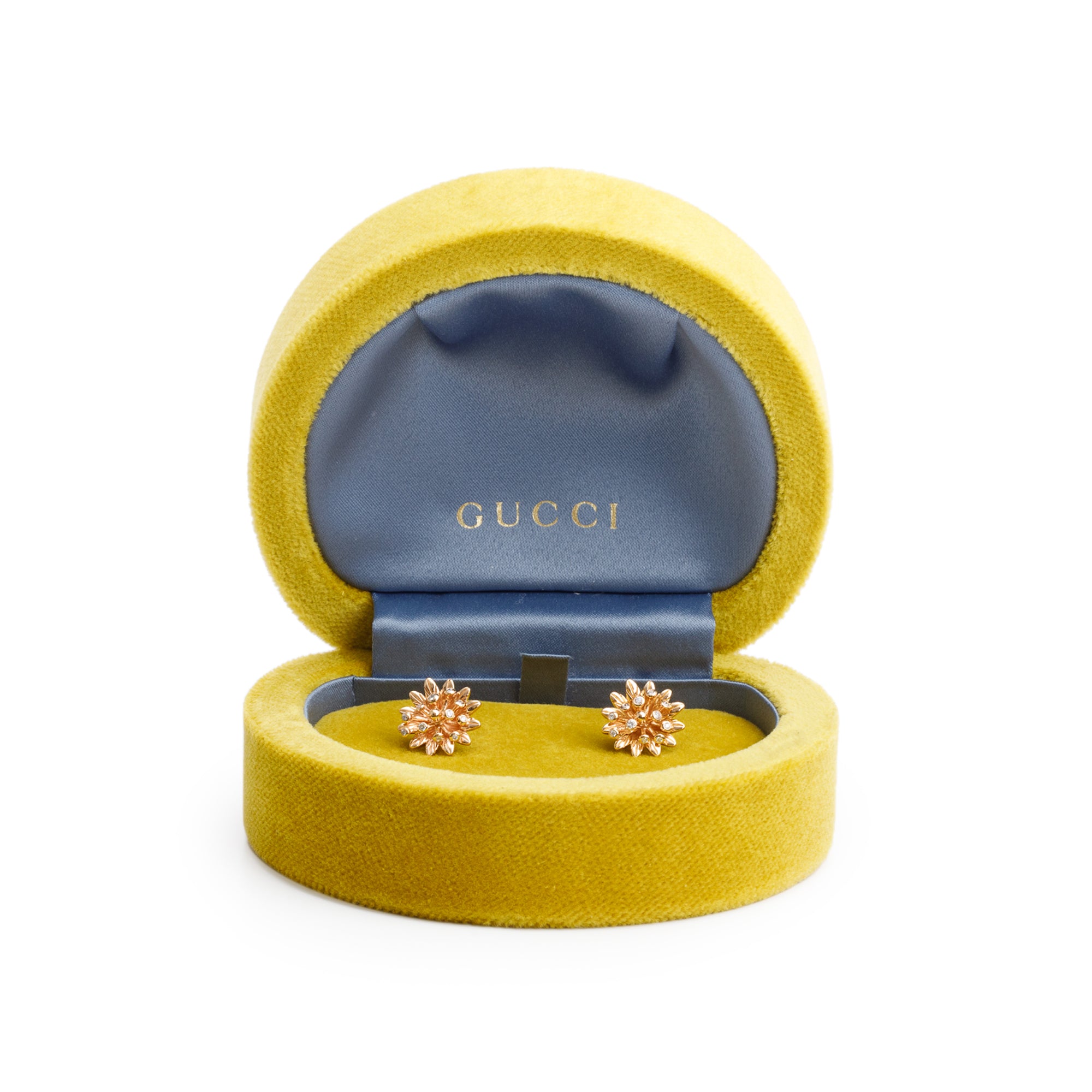 Gucci 18k Rose Gold Diamond Flower Stud Earrings w/ Box