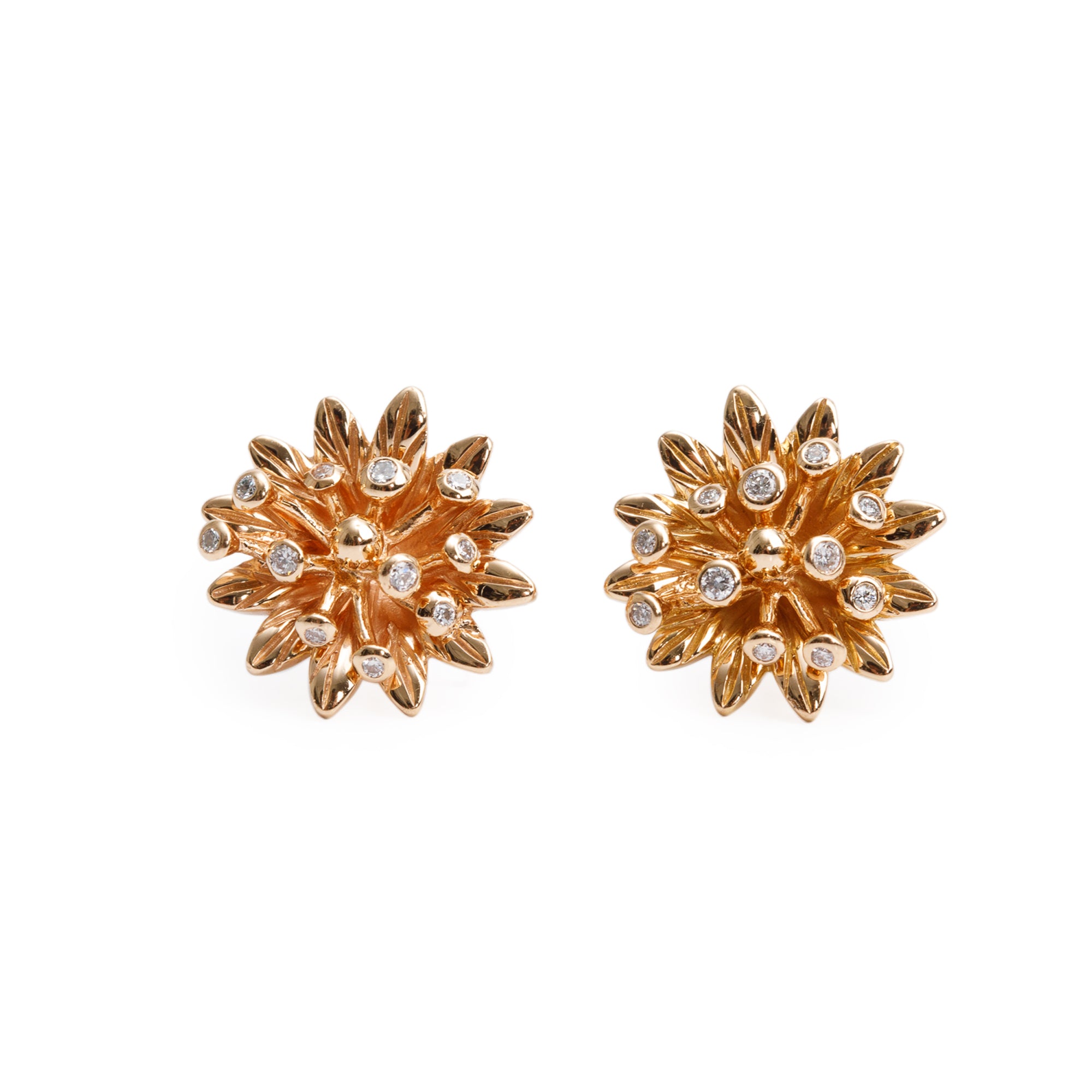 Gucci 18k Rose Gold Diamond Flower Stud Earrings w/ Box