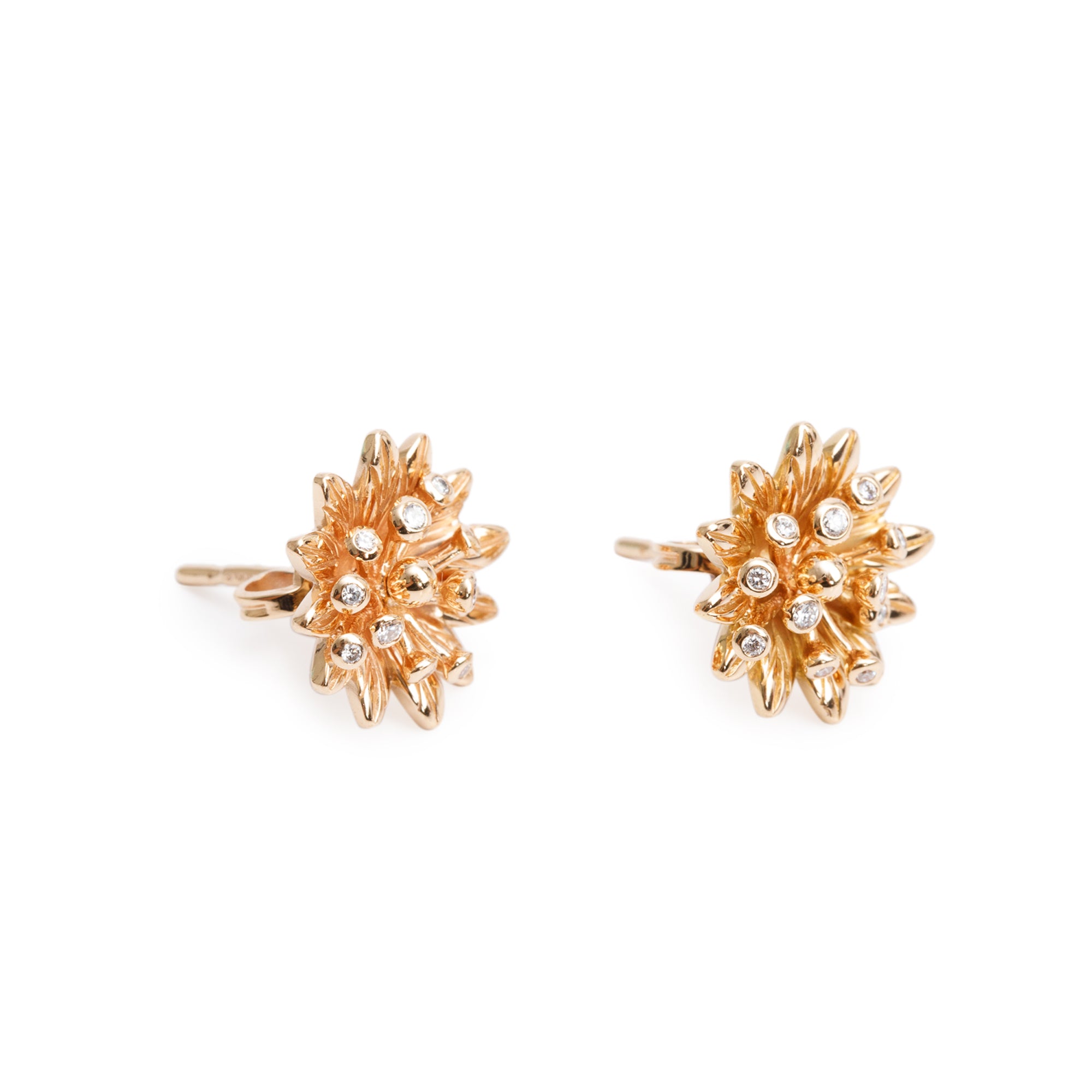 Gucci 18k Rose Gold Diamond Flower Stud Earrings w/ Box