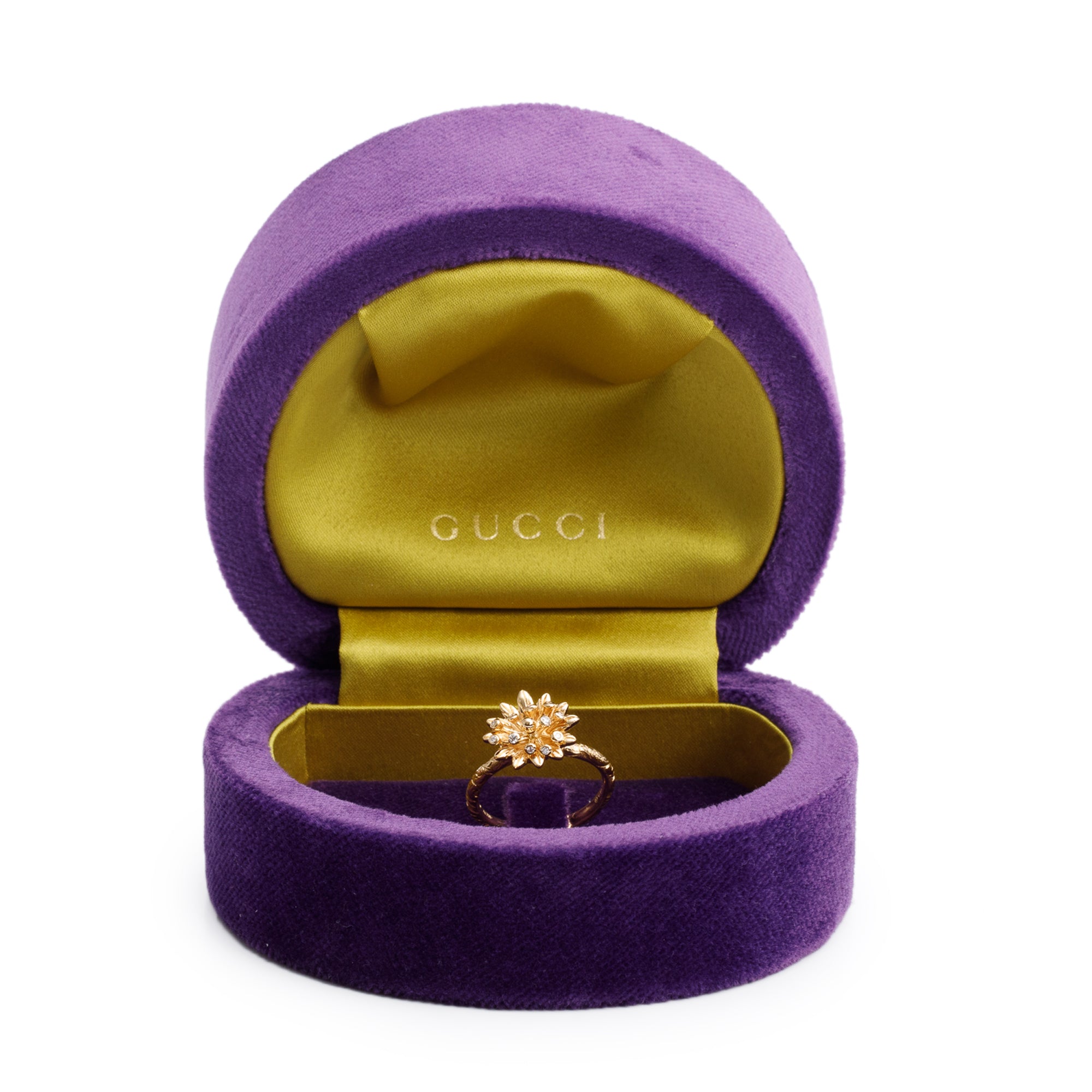 Gucci 18k Yellow Gold Diamond Flora Horsebit Ring, Size 13 6.25 w/ Box