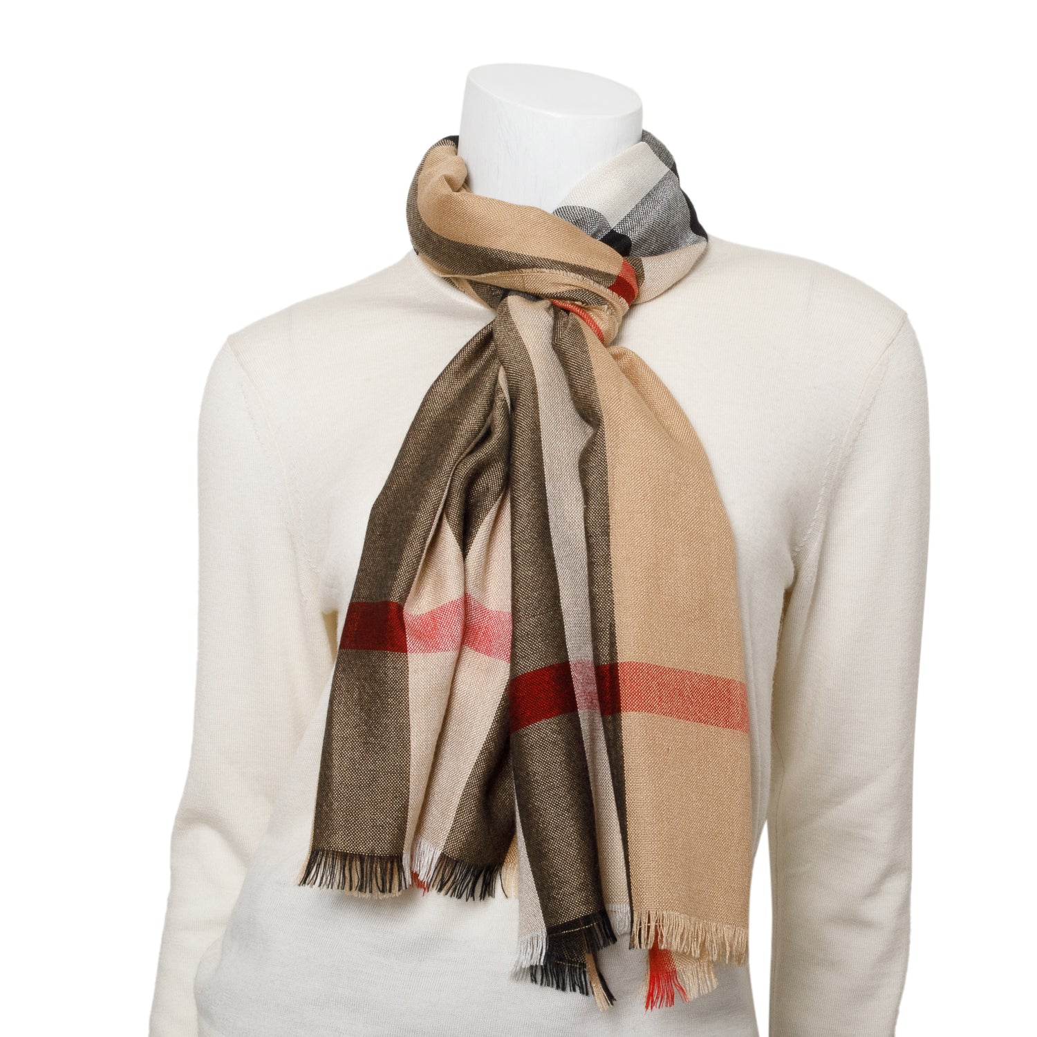 Burberry Beige Multicolor House Check Wool Silk Scarf