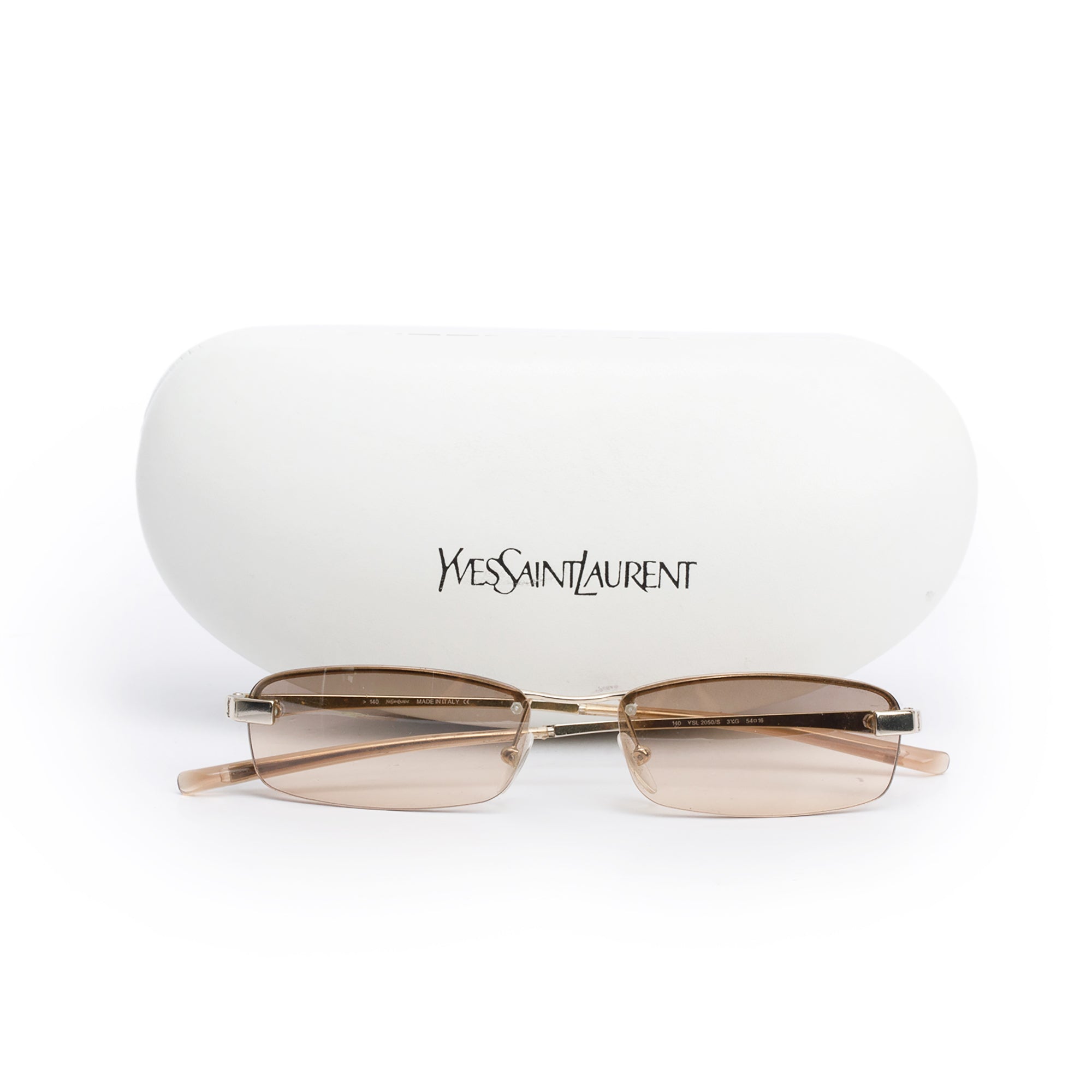 Saint Laurent Gold Tone YSL 2050/S Rimless Rectangular Sunglasses w/ Case