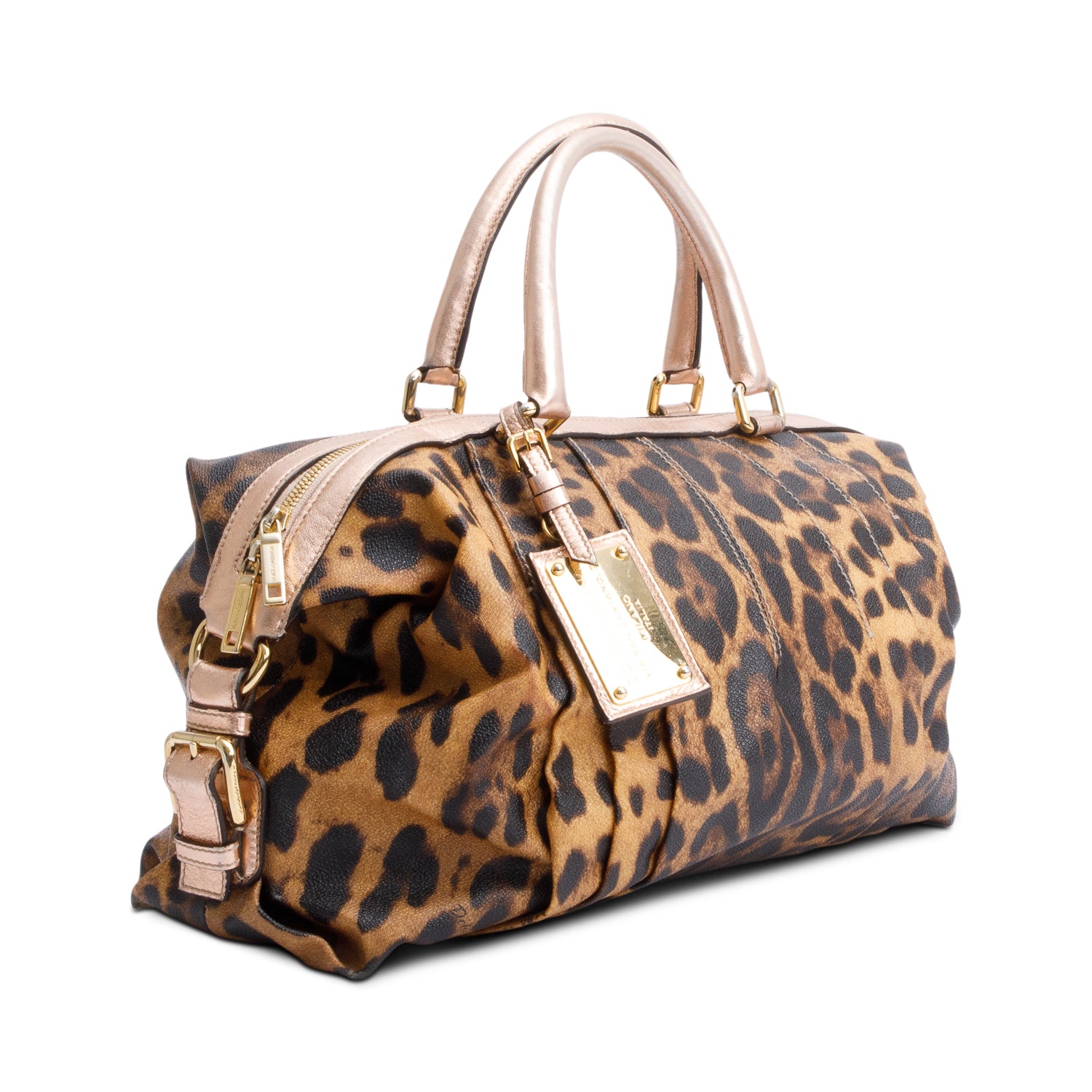 Dolce & Gabbana Brown Pleated Leopard Print Canvas Miss Urbanette Shoulder Bag w/ Strap
