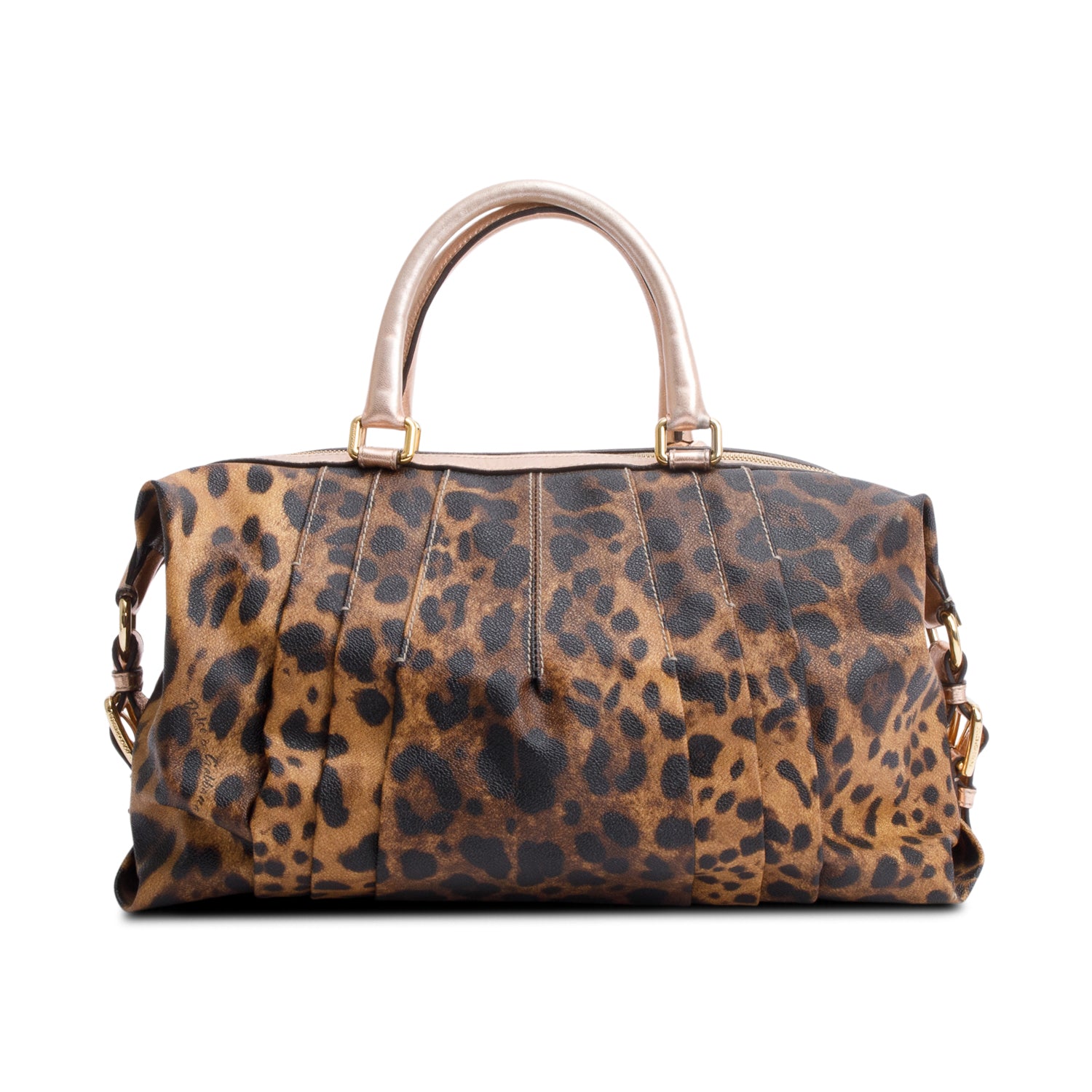 Dolce & Gabbana Brown Pleated Leopard Print Canvas Miss Urbanette Shoulder Bag w/ Strap