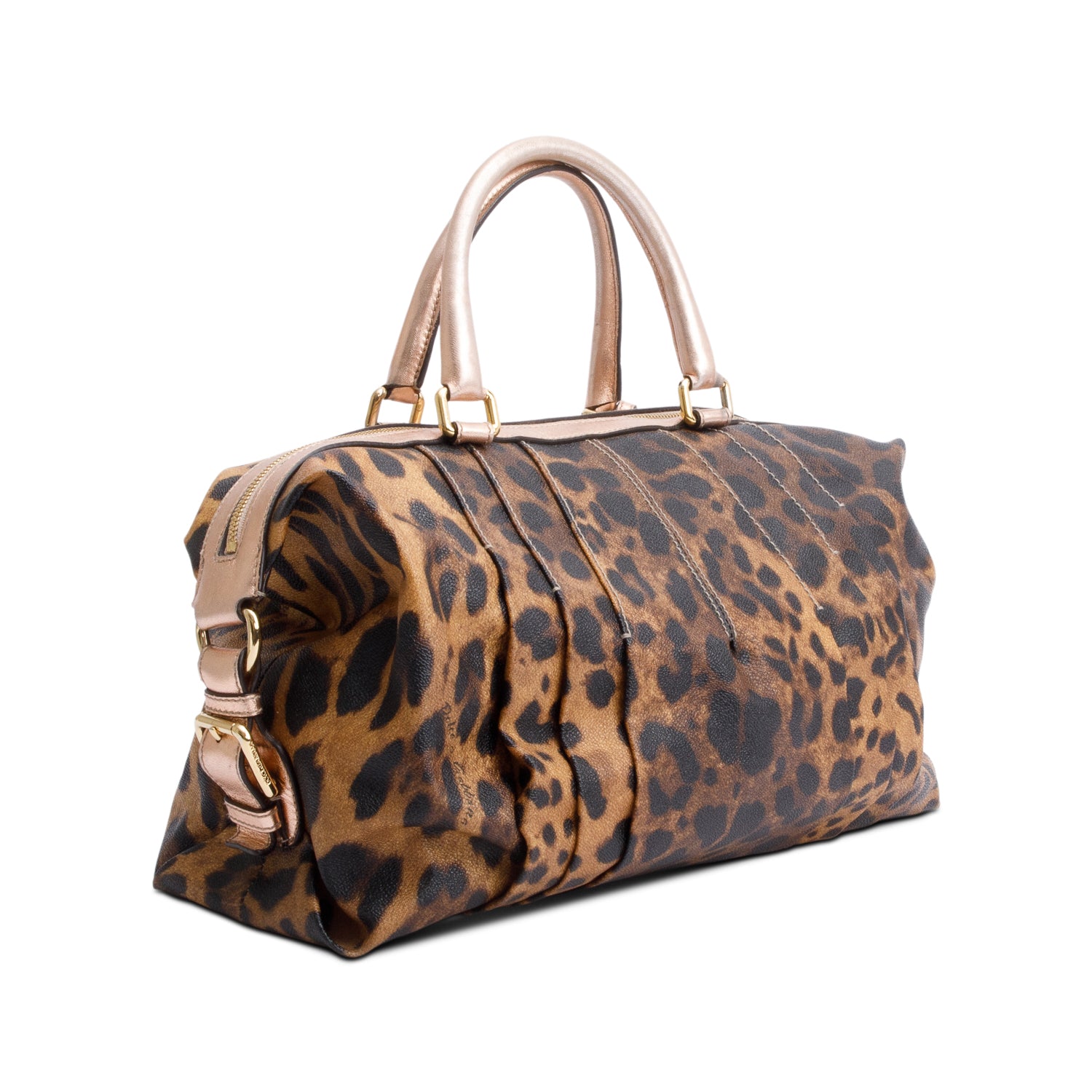 Dolce & Gabbana Brown Pleated Leopard Print Canvas Miss Urbanette Shoulder Bag w/ Strap