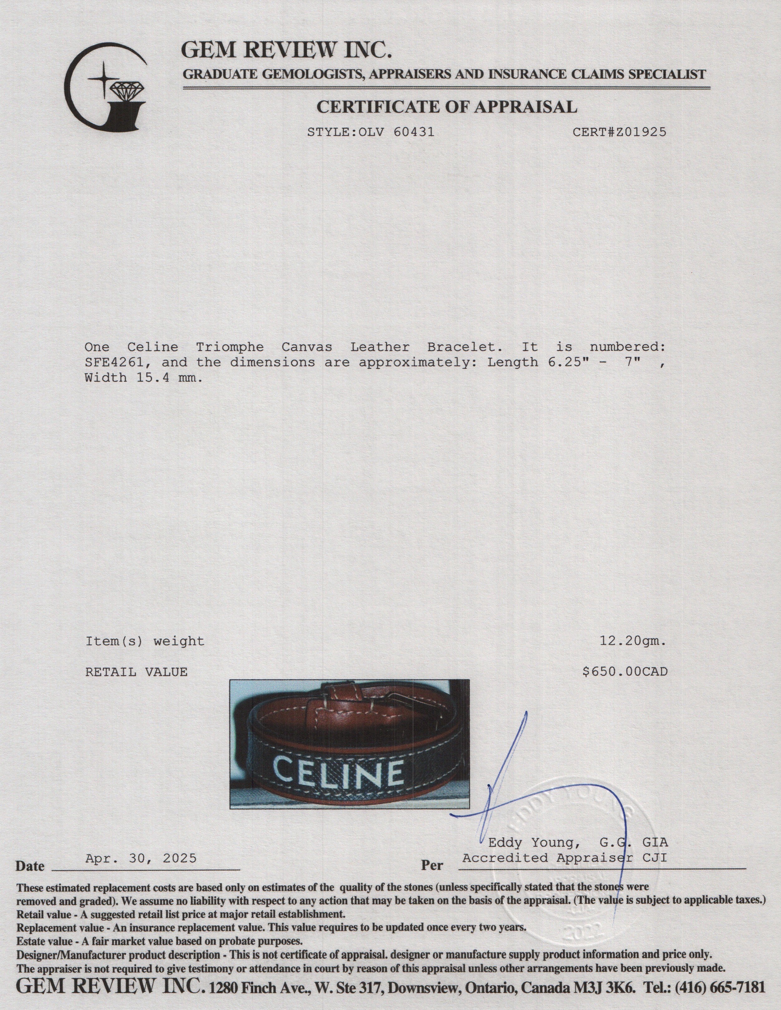 Celine Triomphe Canvas Leather Bracelet w/ Box