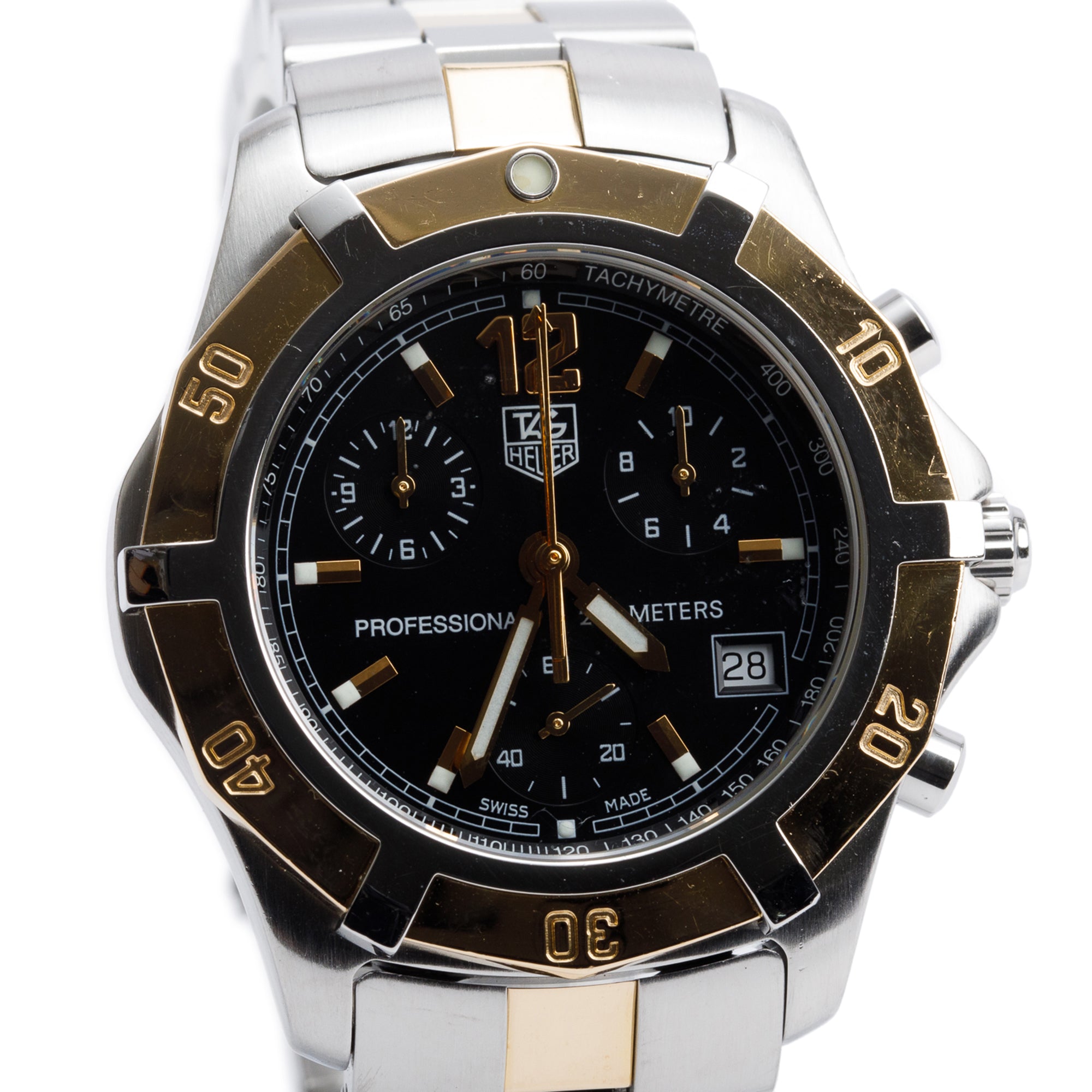 Tag Heuer Two-Tone Stainless Steel 2000 Exclusive 40 MM Chronograph Quartz Watch Black Dial CN1152