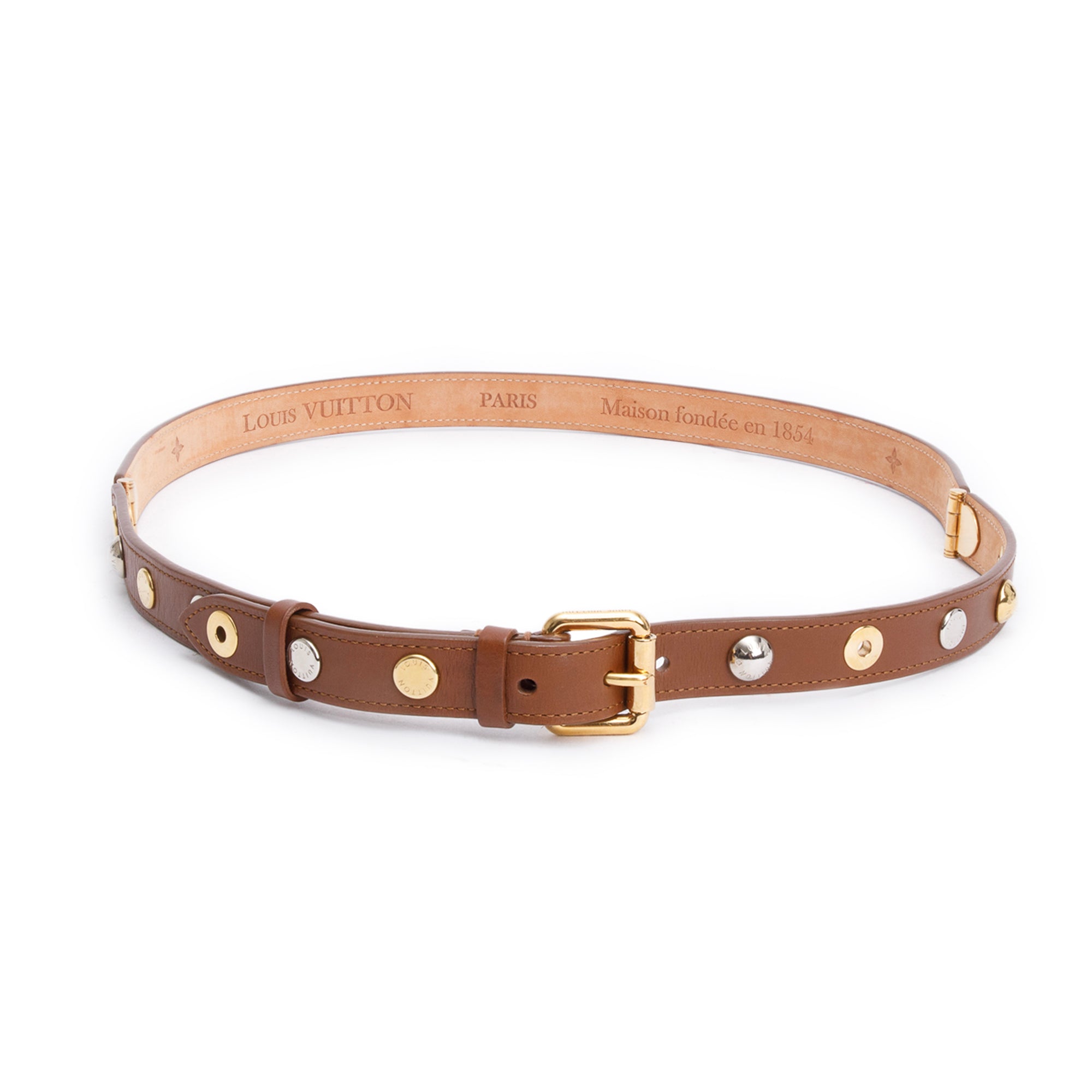 Louis Vuitton Brown Leather Studded 20MM Belt 85 34
