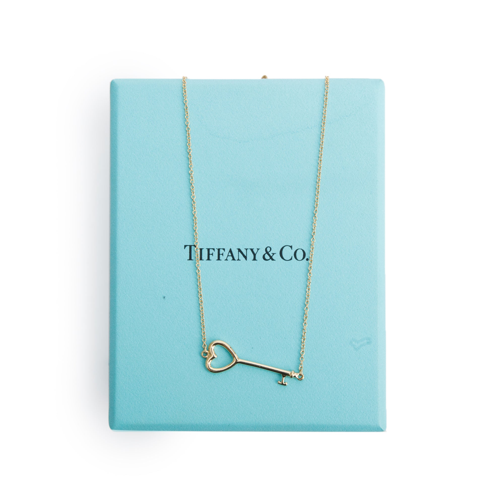 Tiffany & Co. 18k Yellow Gold East West Heart Key Pendant Necklace w/ Box