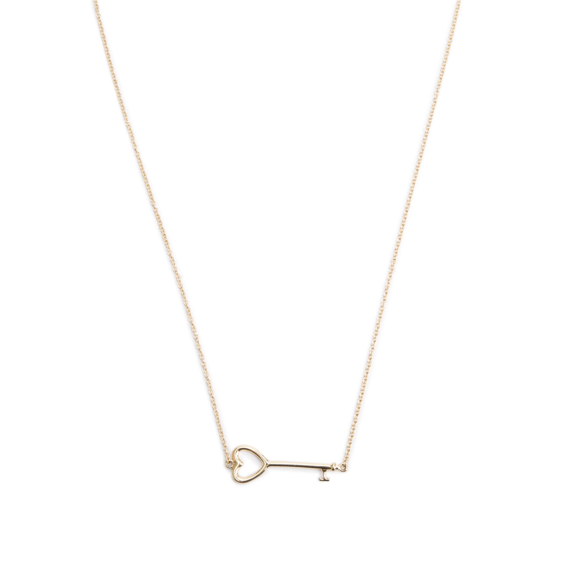 Tiffany & Co. 18k Yellow Gold East West Heart Key Pendant Necklace w/ Box