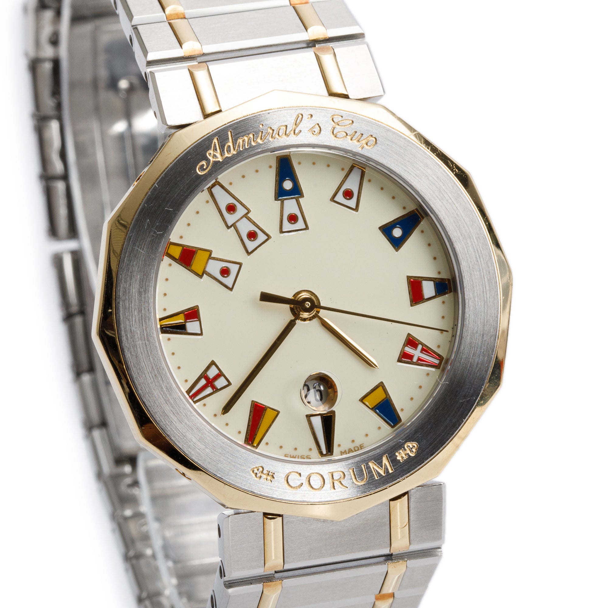 Corum Stainless Steel & 18k Yellow Gold Admiral's Cup 34 MM Quartz Watch w/ Box & Papers