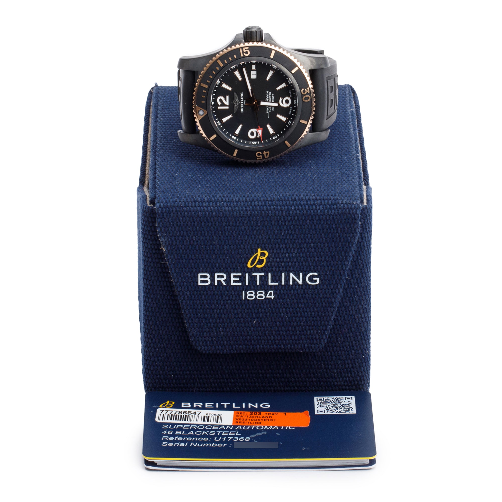 Breitling Black DLC Stainless Steel & 18k Rose Gold Superocean 46 MM Automatic Watch Black Dial U17368 w/ Box & Papers