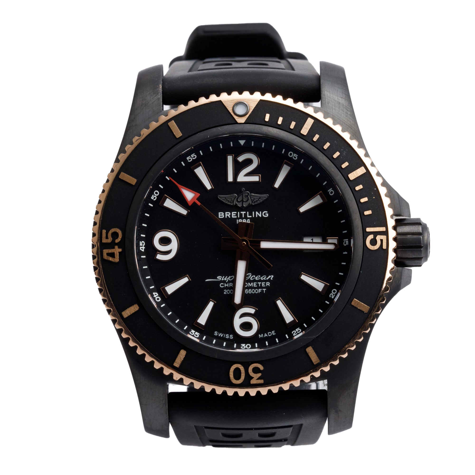 Breitling Black DLC Stainless Steel & 18k Rose Gold Superocean 46 MM Automatic Watch Black Dial U17368 w/ Box & Papers