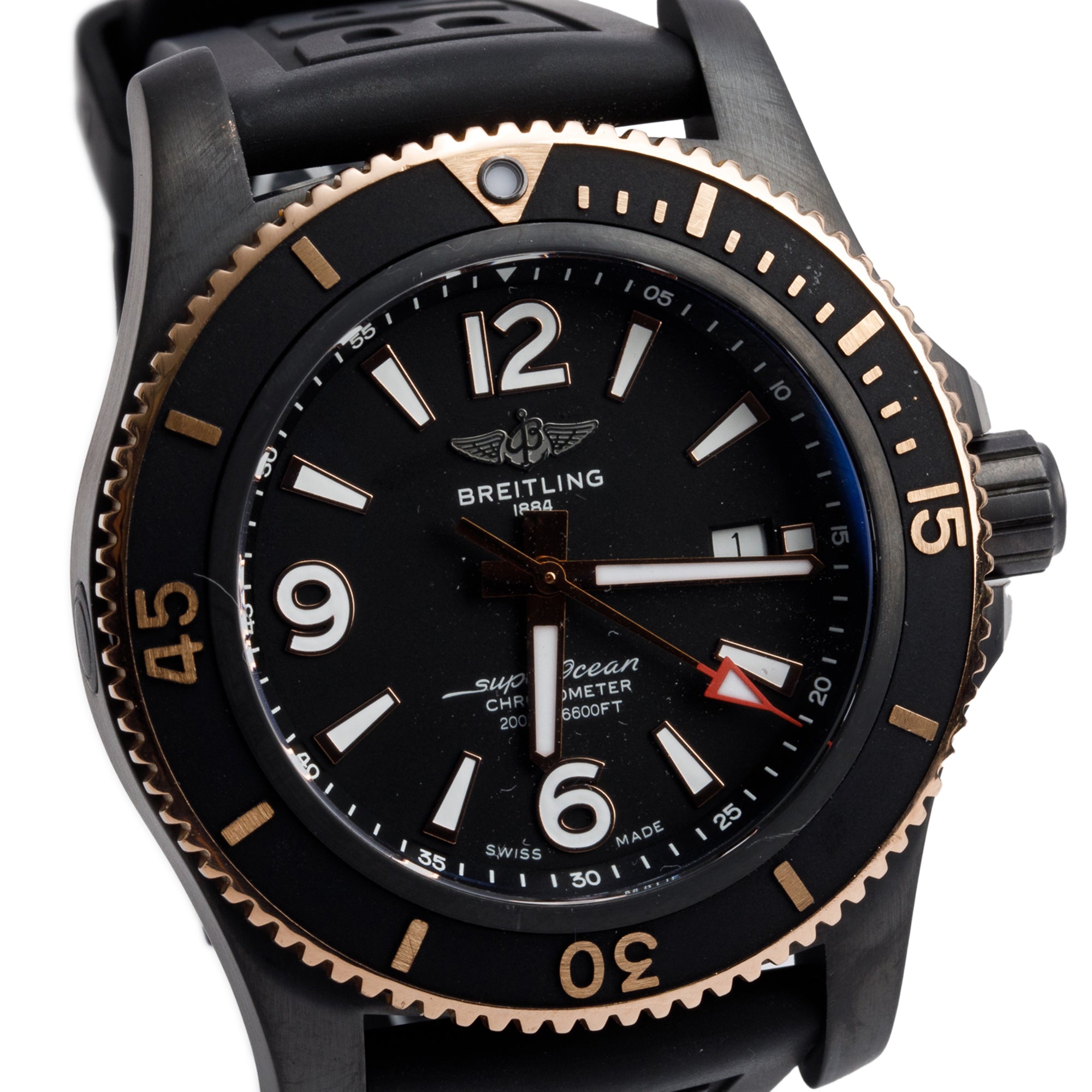 Breitling Black DLC Stainless Steel & 18k Rose Gold Superocean 46 MM Automatic Watch Black Dial U17368 w/ Box & Papers