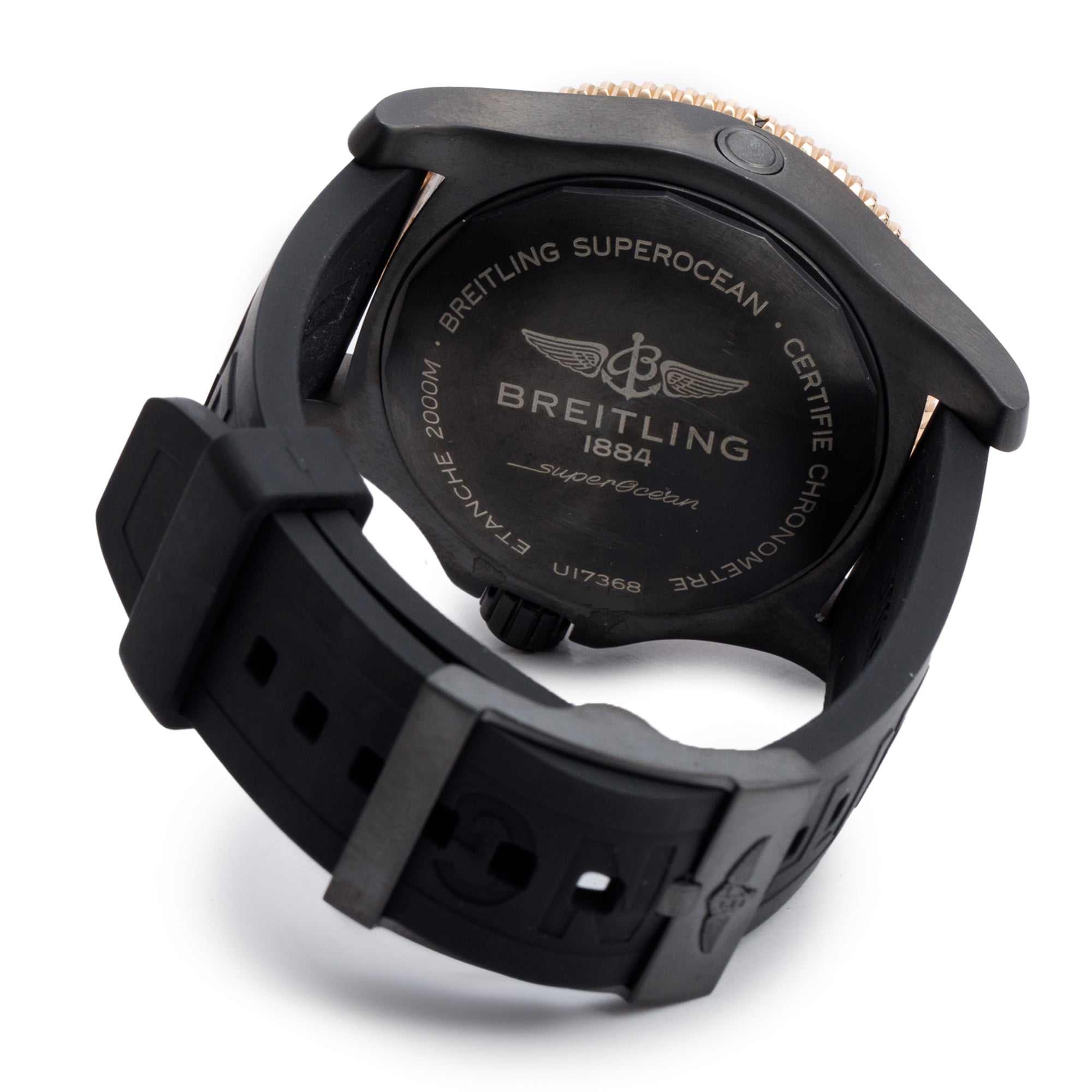 Breitling Black DLC Stainless Steel & 18k Rose Gold Superocean 46 MM Automatic Watch Black Dial U17368 w/ Box & Papers