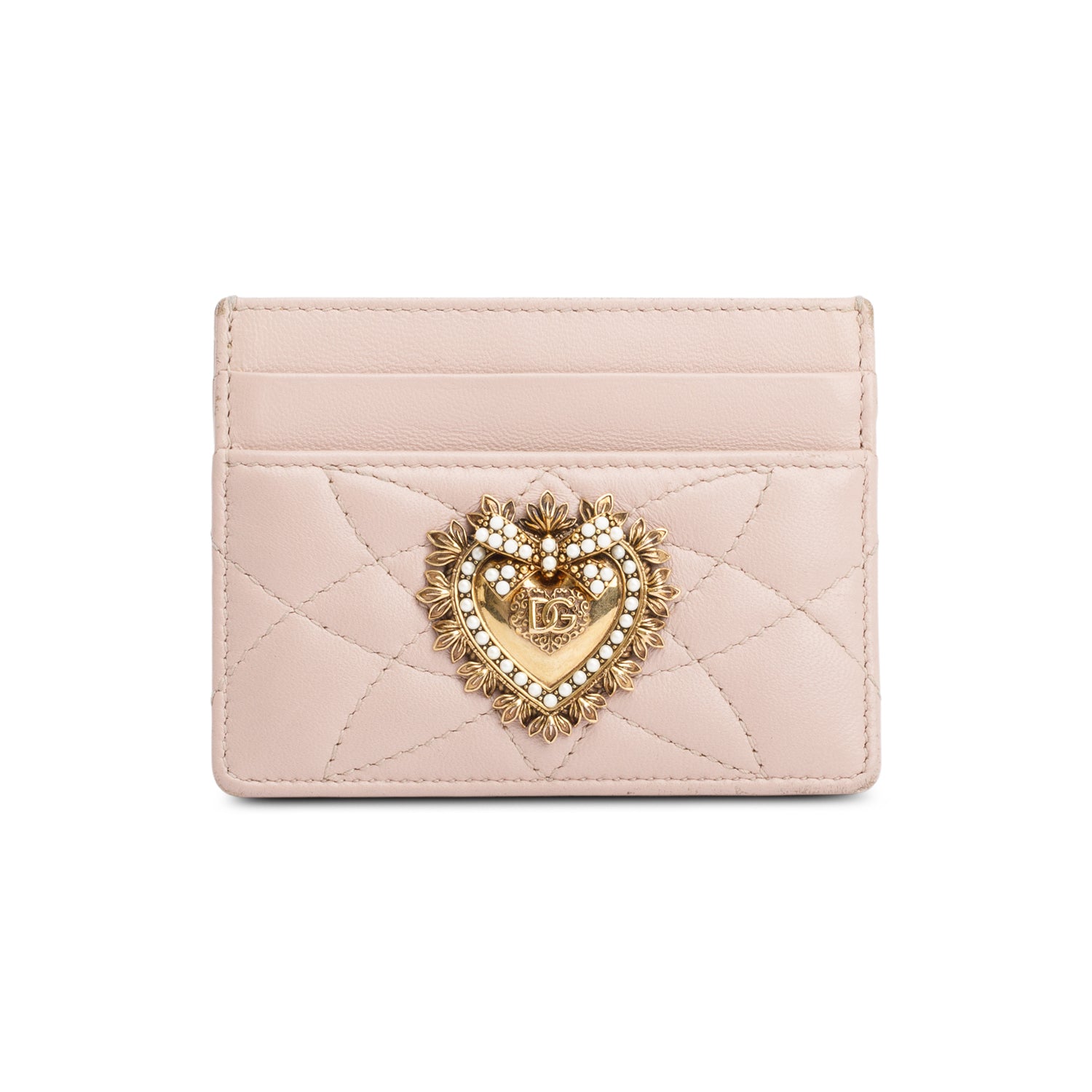 Dolce & Gabbana Beige Calfskin Leather Devotion Card Holder