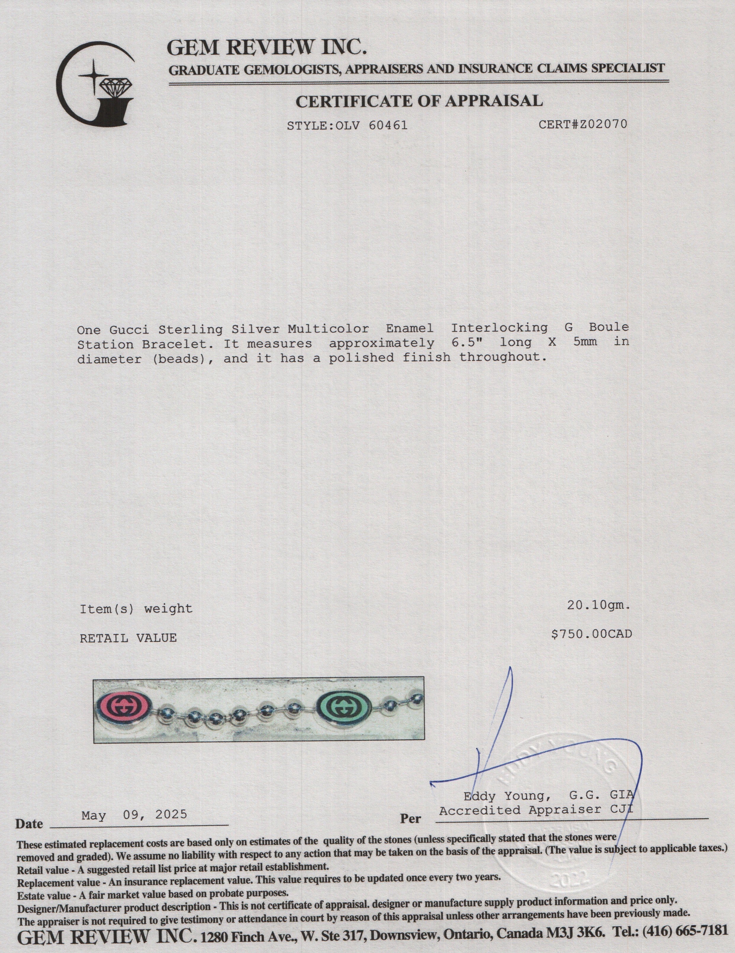 Gucci Sterling Silver Multicolor Enamel Interlocking G Boule Station Bracelet