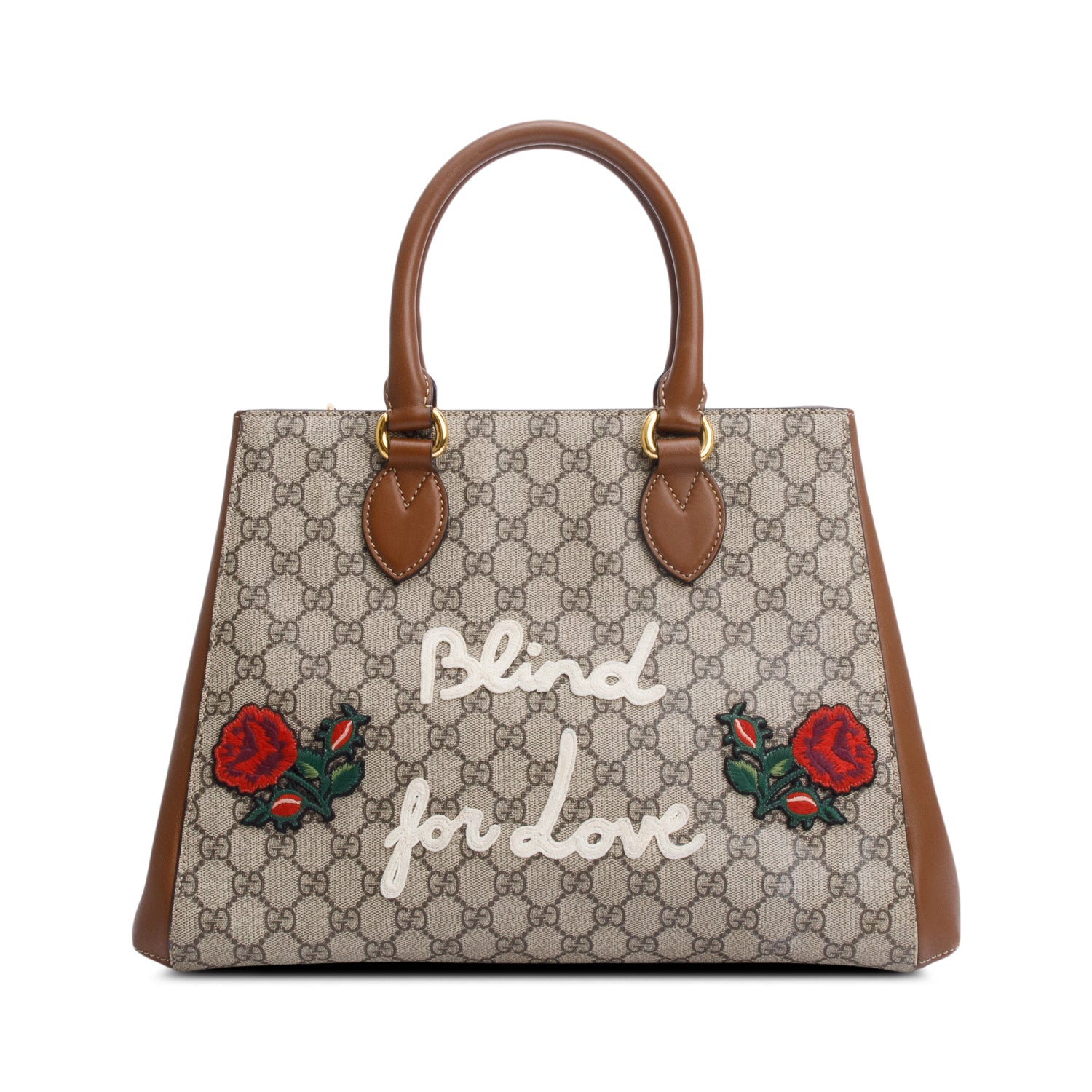 Gucci Soft GG Supreme Embroidered Blind For Love Medium Tote w/ Strap