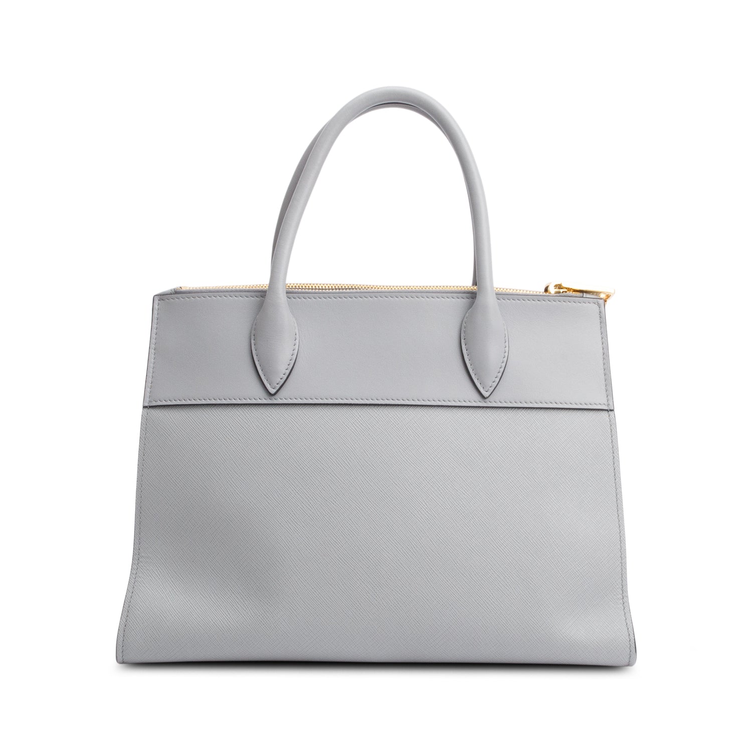 Prada Grey Saffiano & City Calf Leather Small Paradigme Tote w/ Strap