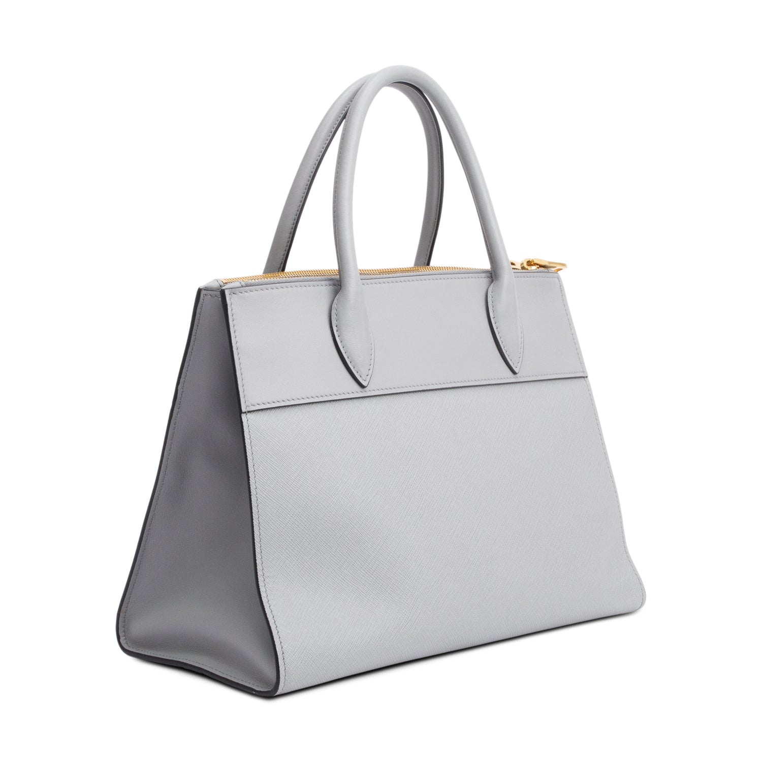 Prada Grey Saffiano & City Calf Leather Small Paradigme Tote w/ Strap
