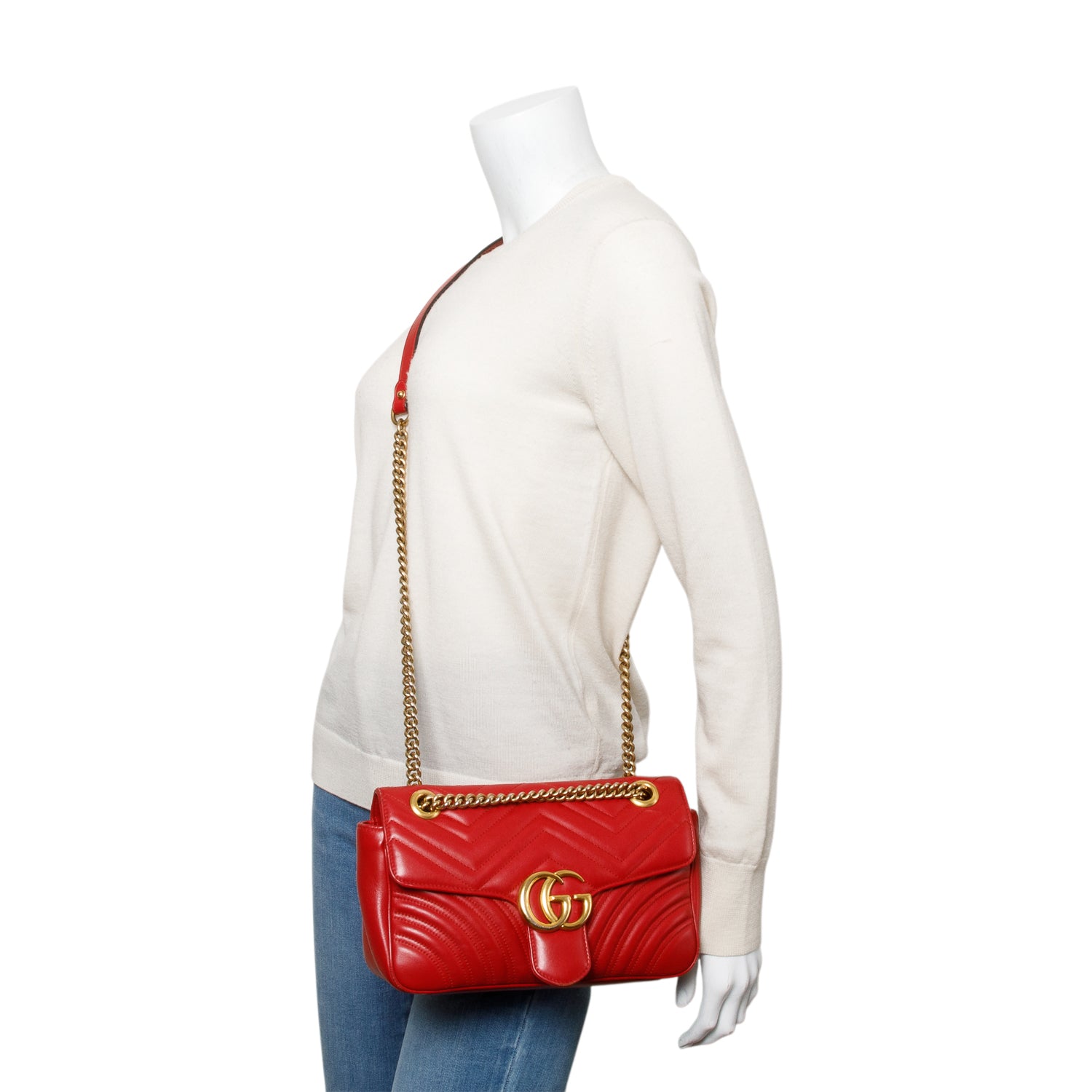 Gucci Red GG Marmont Matelasse Small Shoulder Bag