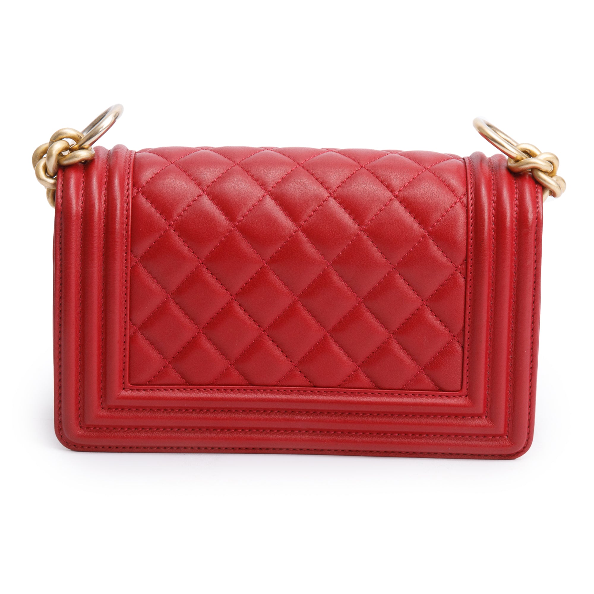 Chanel 2020 Red Quilted Lambskin Leather Small Logo Top Handle Boy Bag w/ Box, Receipt & Authenticity Card
