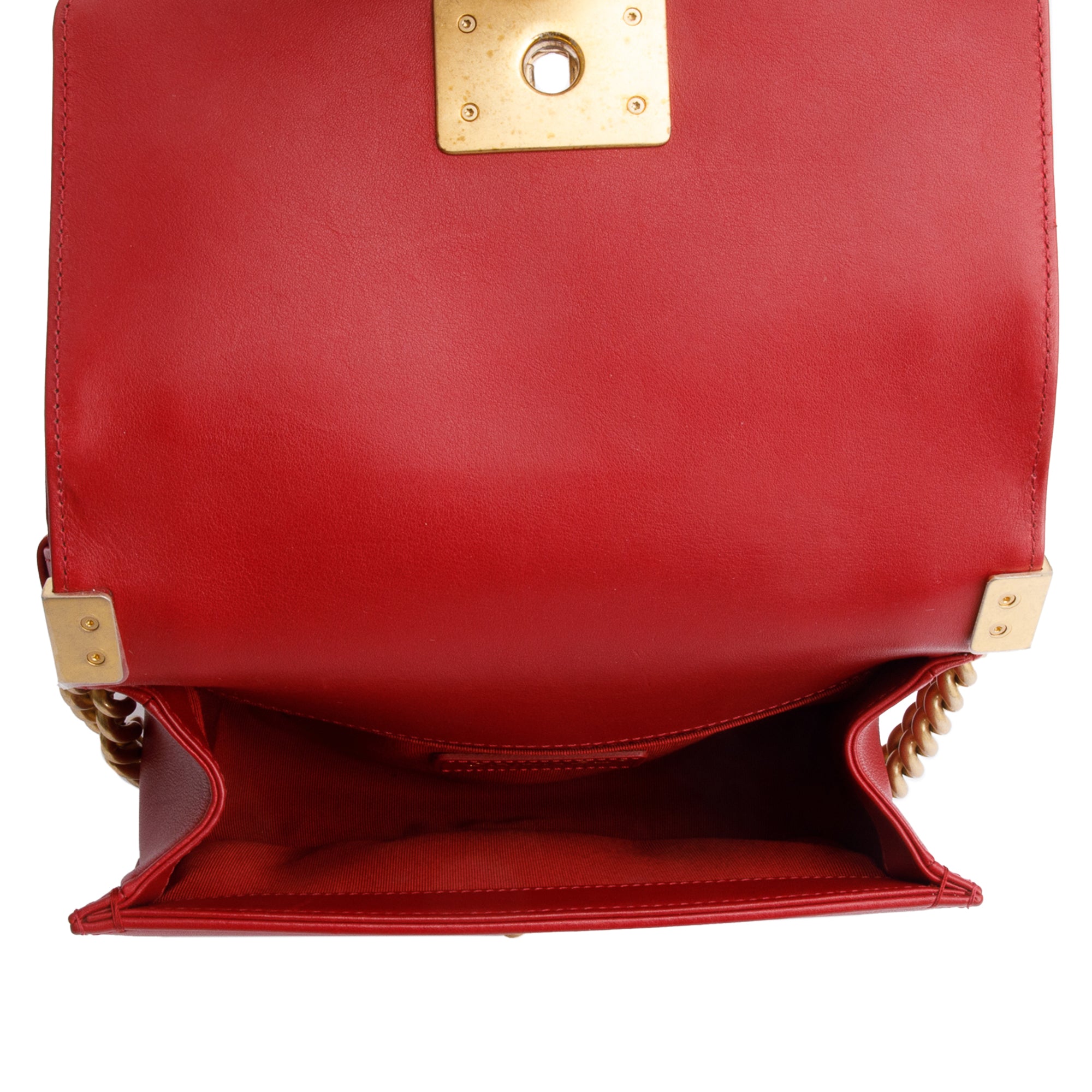 Chanel 2020 Red Quilted Lambskin Leather Small Logo Top Handle Boy Bag w/ Box, Receipt & Authenticity Card