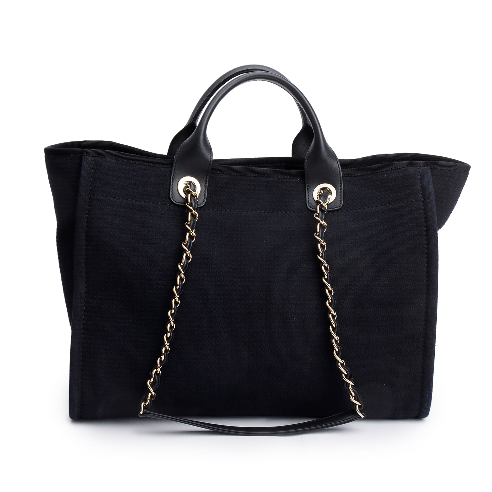Chanel 2024 Black Canvas Calfskin Leather Trim Medium Deauville Shopping Tote w/ Box & Receipt
