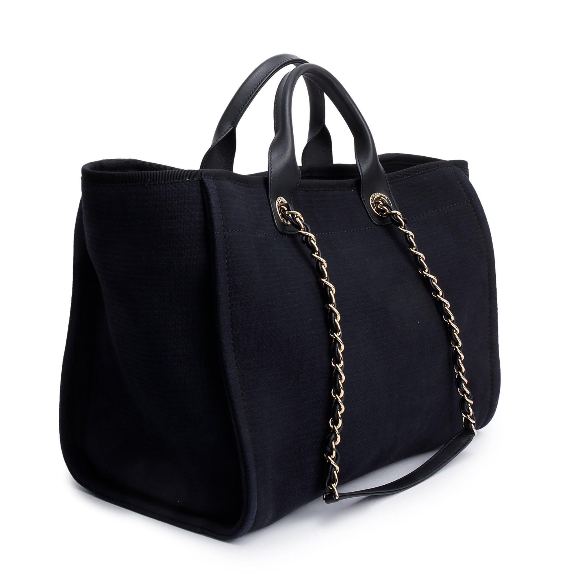 Chanel 2024 Black Canvas Calfskin Leather Trim Medium Deauville Shopping Tote w/ Box & Receipt