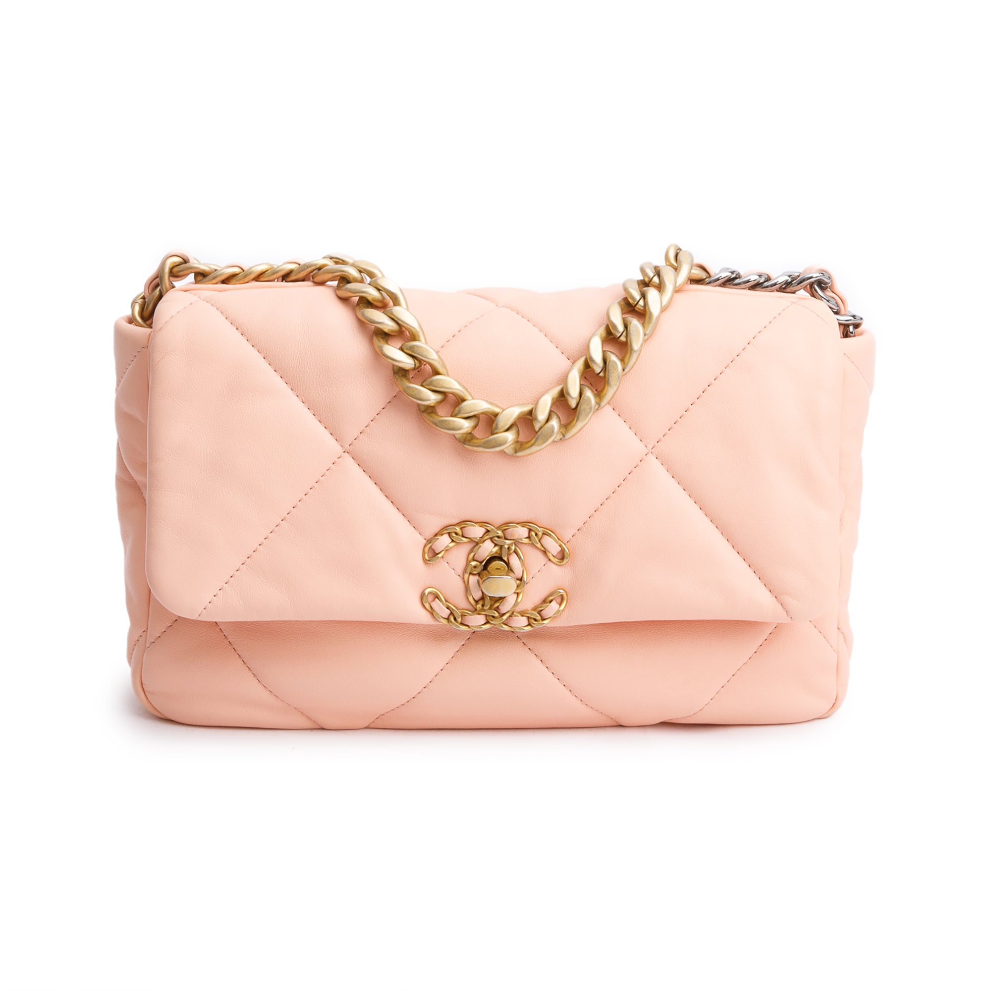Chanel Peach Lambskin Leather Medium 19 Flap Bag