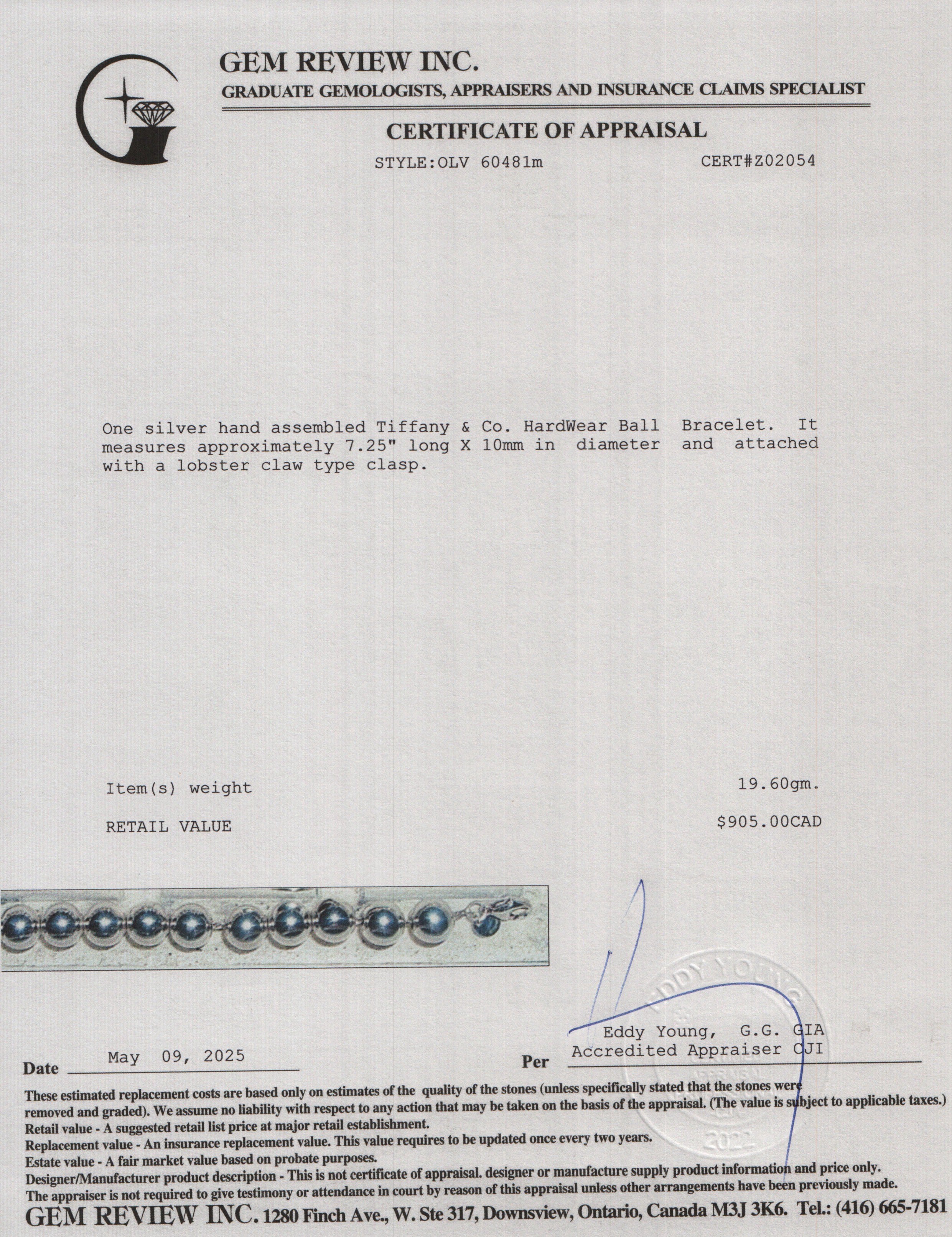 Tiffany & Co. Sterling Silver 10 MM HardWear Ball Bracelet