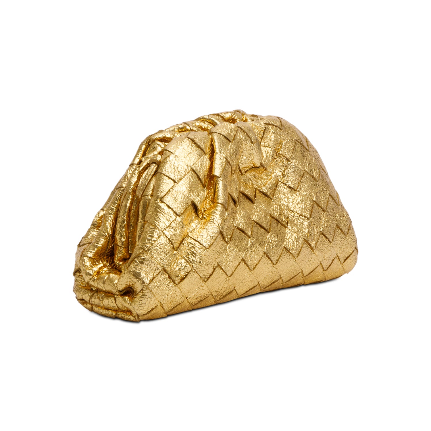 Bottega Veneta Gold Metallic Calfskin Intrecciato Leather The Mini Pouch w/ Box