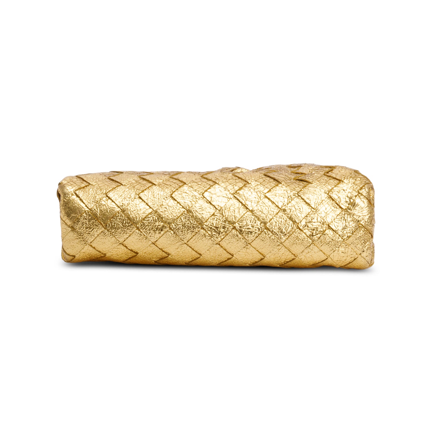 Bottega Veneta Gold Metallic Calfskin Intrecciato Leather The Mini Pouch w/ Box