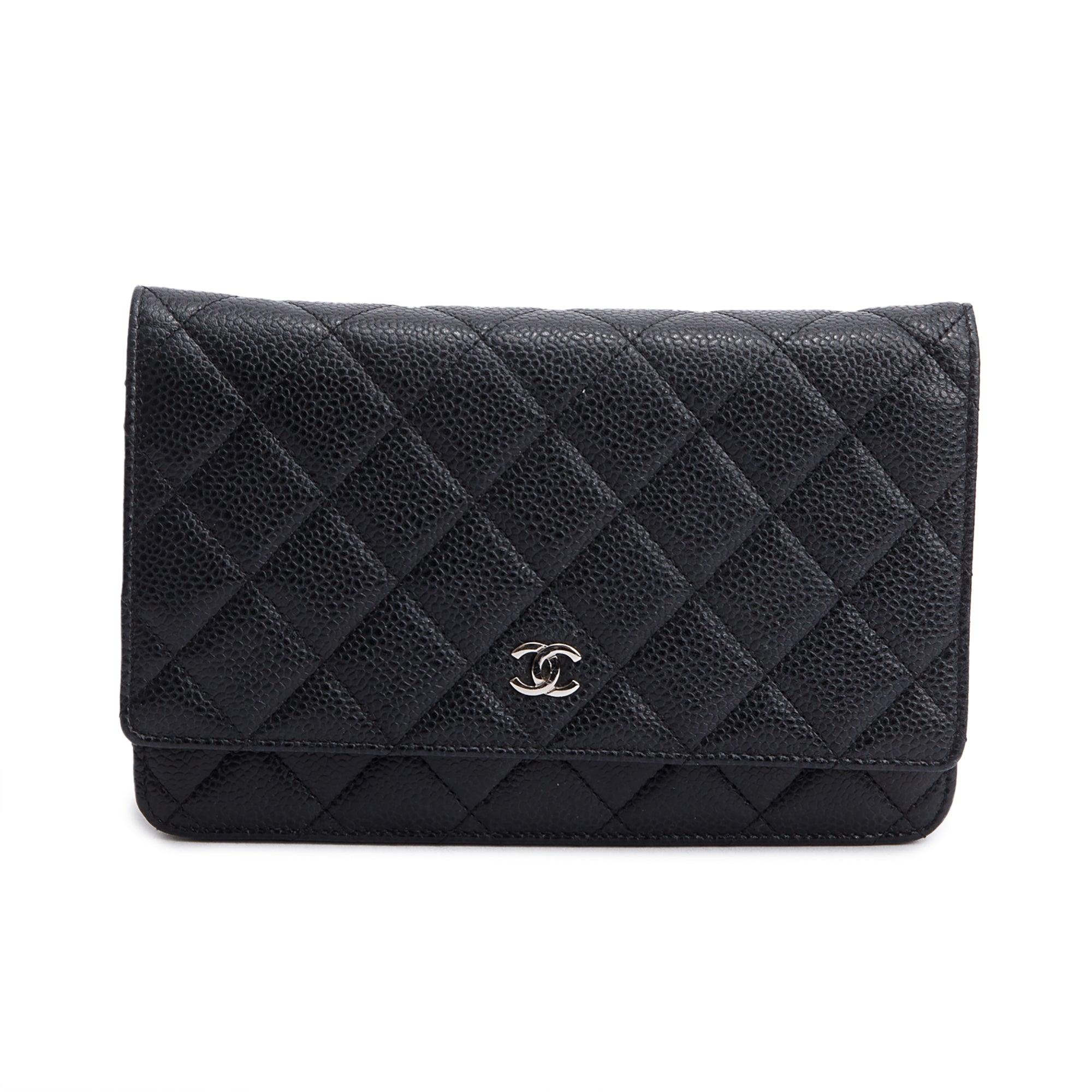 Chanel Black Quilted Caviar Leather Classic Wallet on Chain w/ Box & Authenticity Card