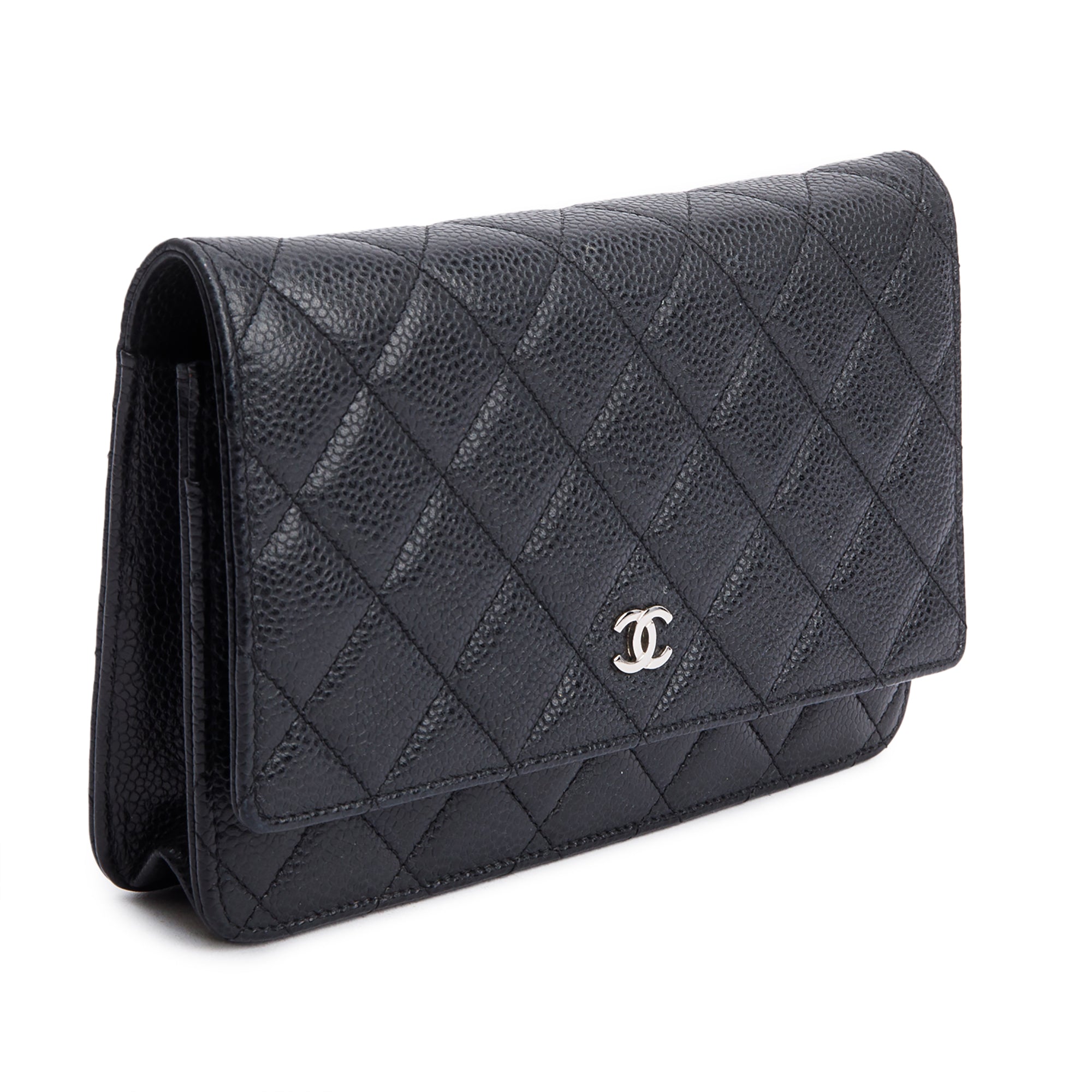 Chanel Black Quilted Caviar Leather Classic Wallet on Chain w/ Box & Authenticity Card